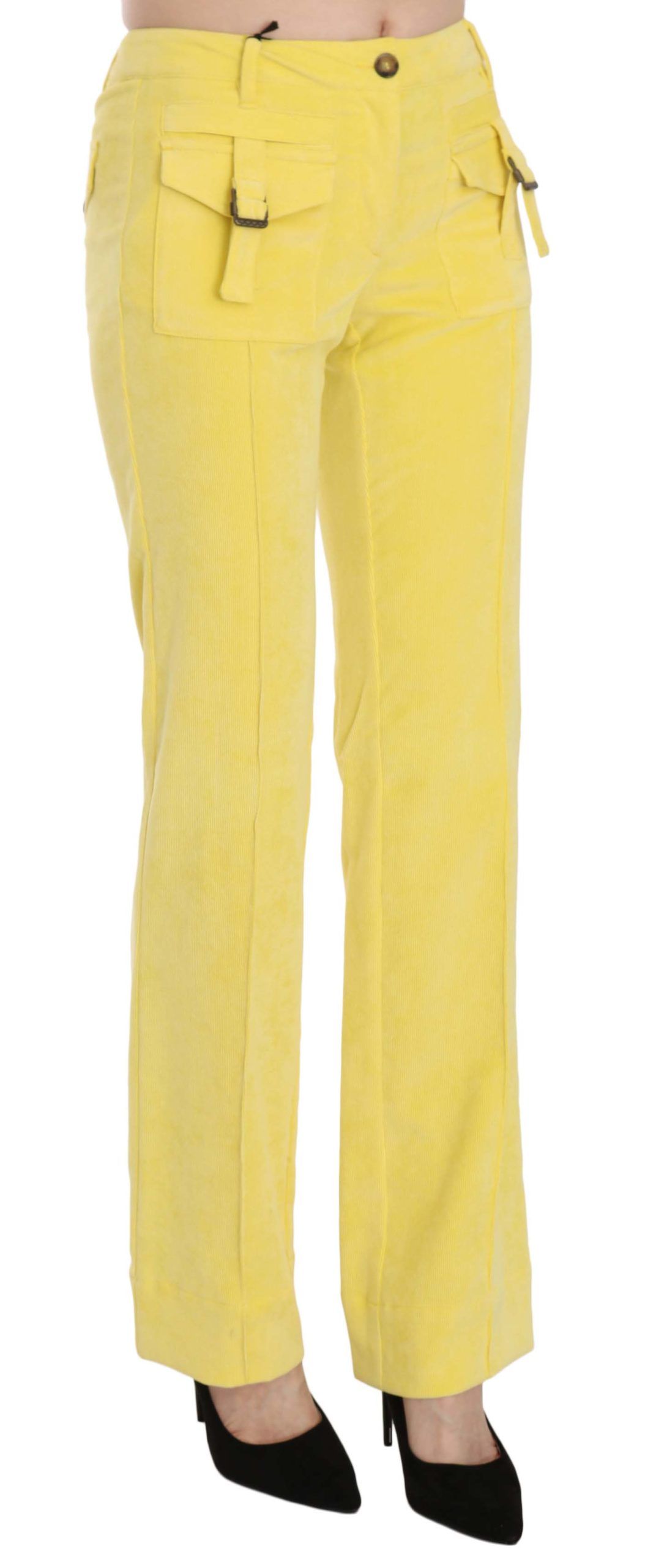 Pantalon taille moyenne en velours côtelé jaune chic Just Cavalli