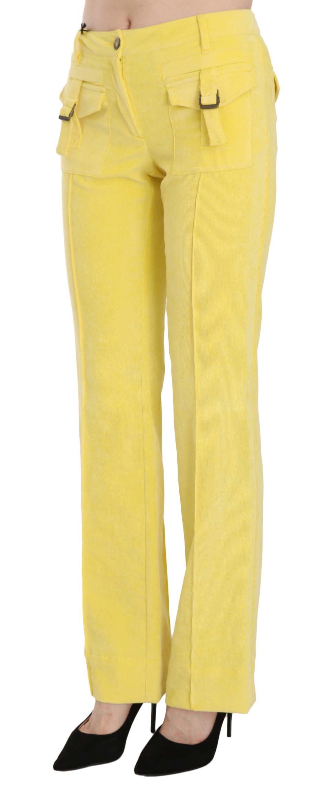 Pantalon taille moyenne en velours côtelé jaune chic Just Cavalli