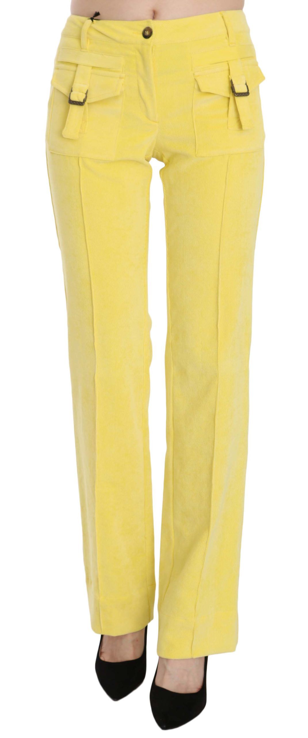 Pantalon taille moyenne en velours côtelé jaune chic Just Cavalli