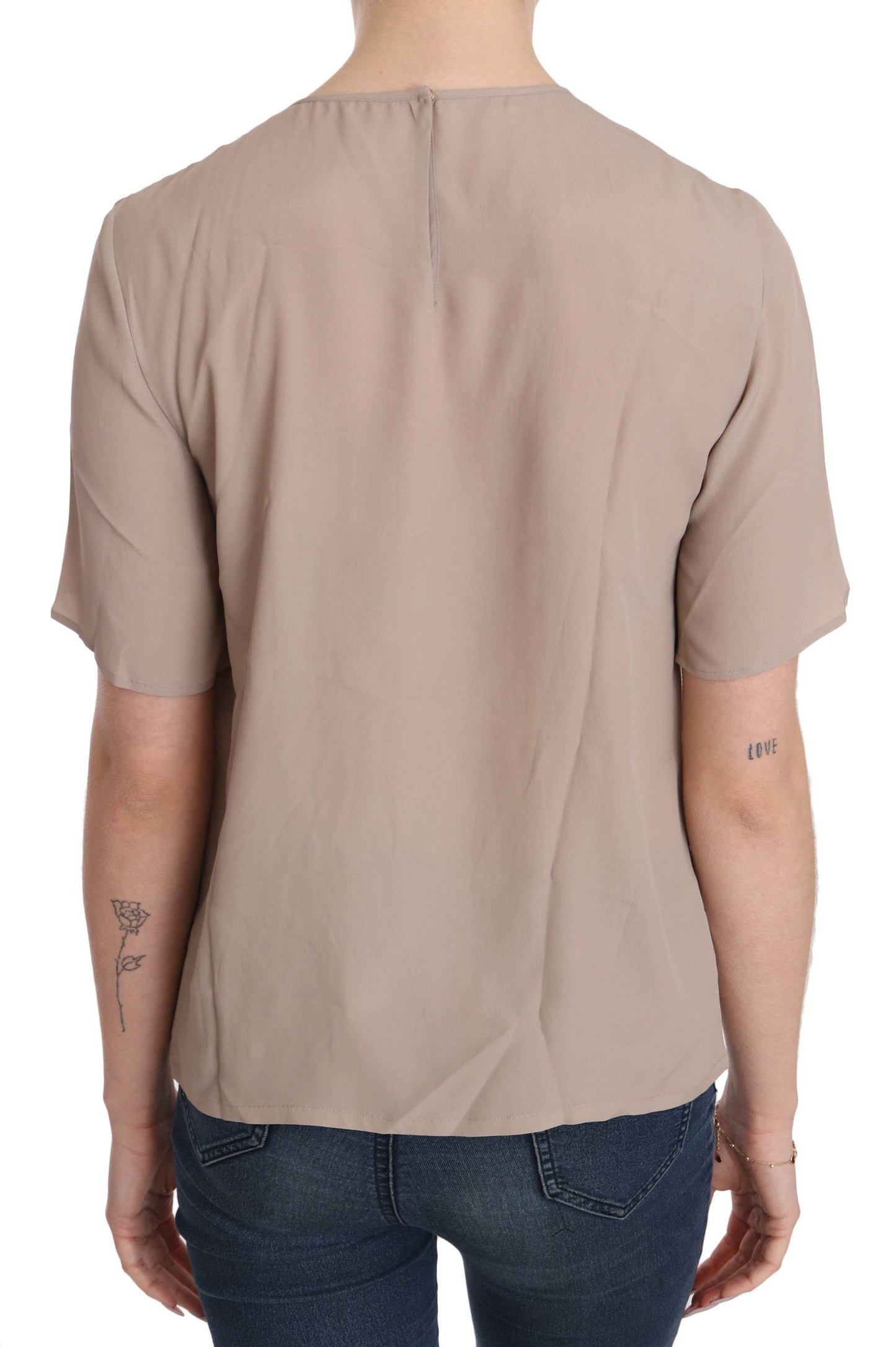 Dolce & Gabbana Élégant chemisier à col rond en soie mélangée beige