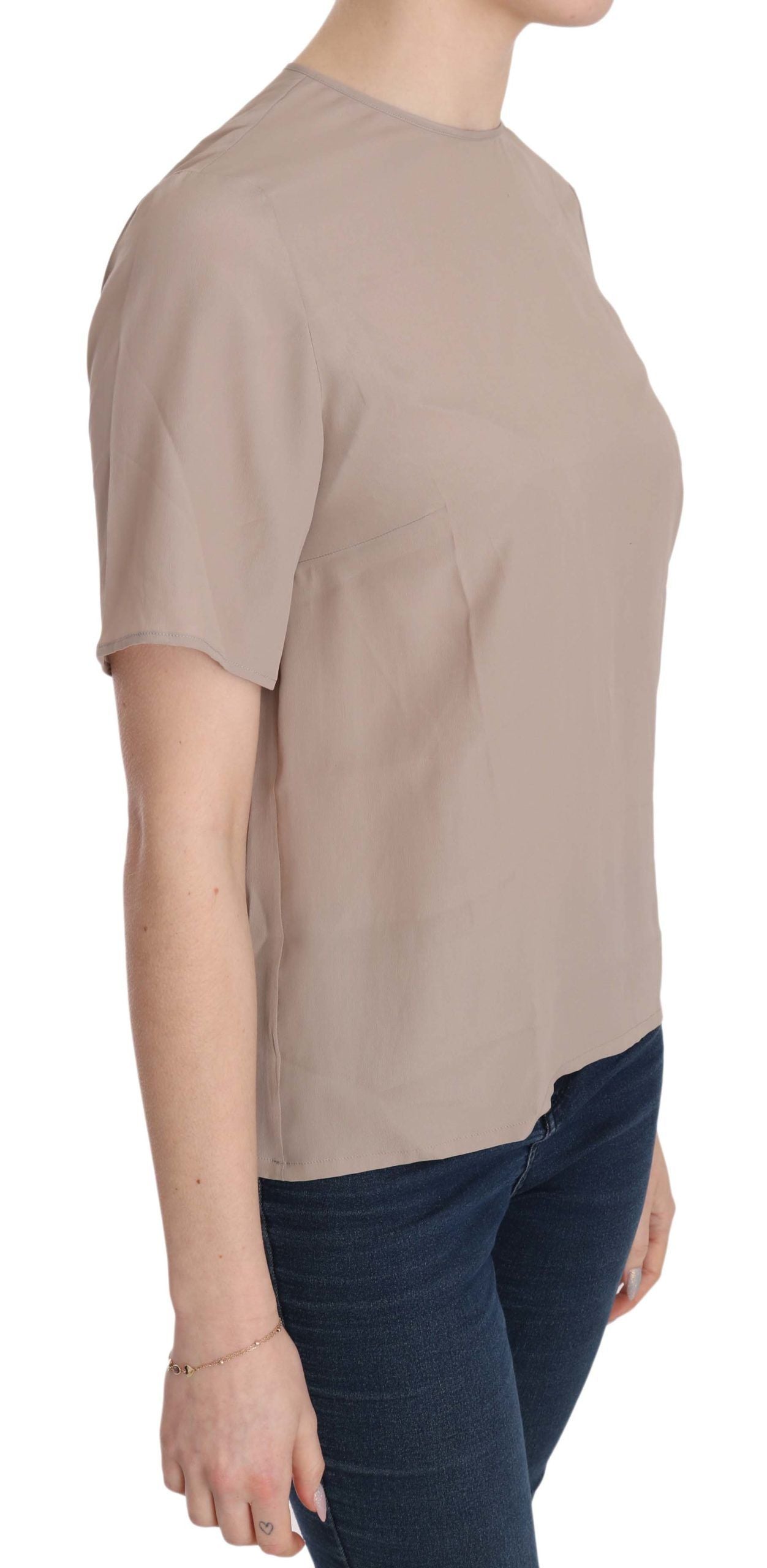 Dolce & Gabbana Élégant chemisier à col rond en soie mélangée beige