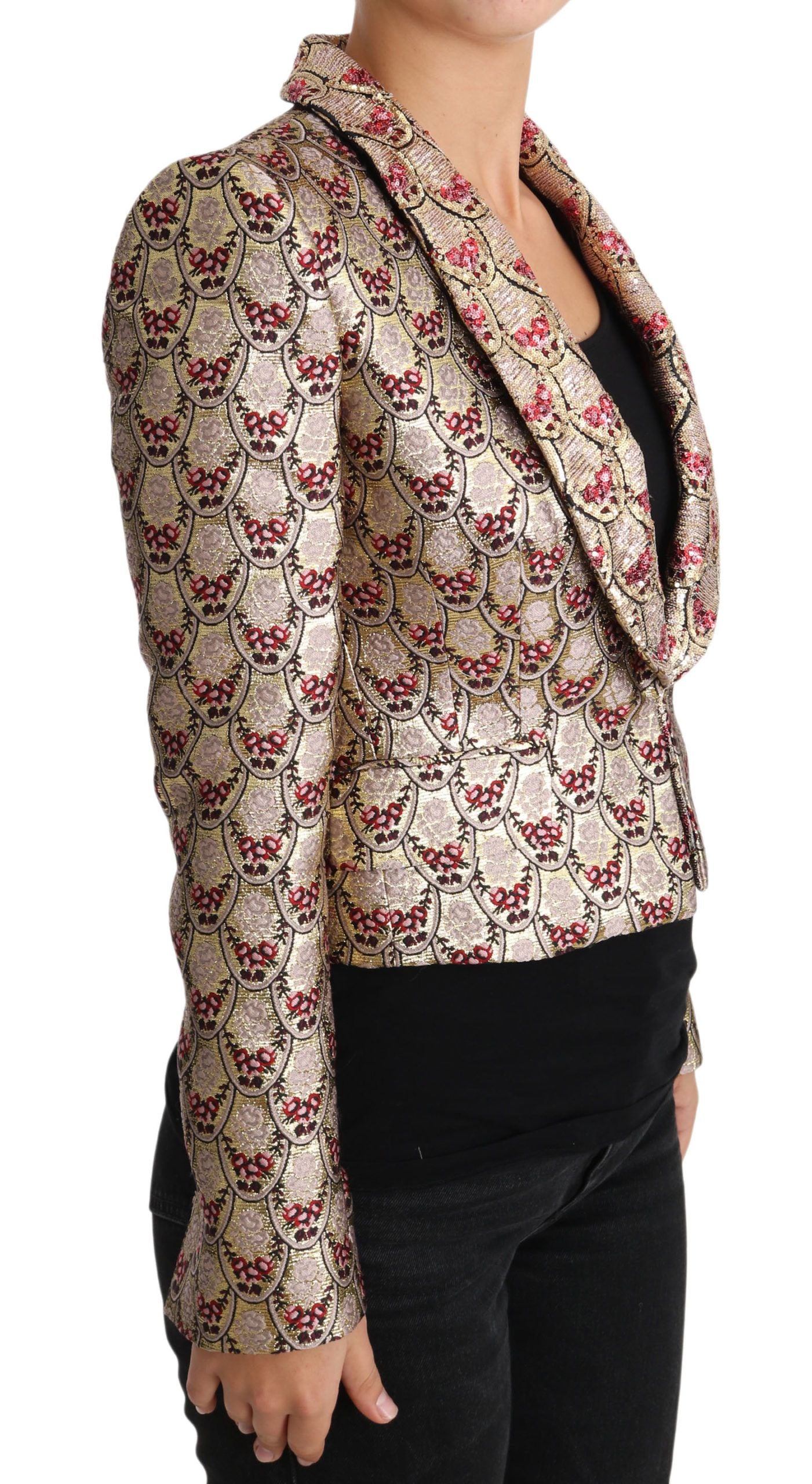 Veste blazer à paillettes florales dorées scintillantes Dolce & Gabbana