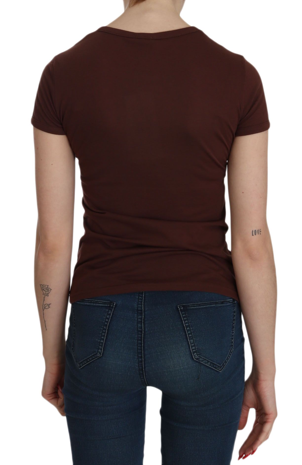 Haut ras du cou à imprimé cœur marron Exte Chic