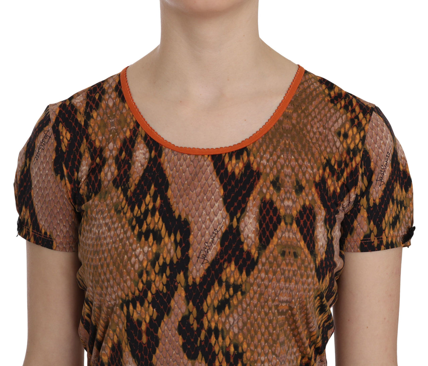 Chemisier à motif peau de serpent marron séduisant Just Cavalli