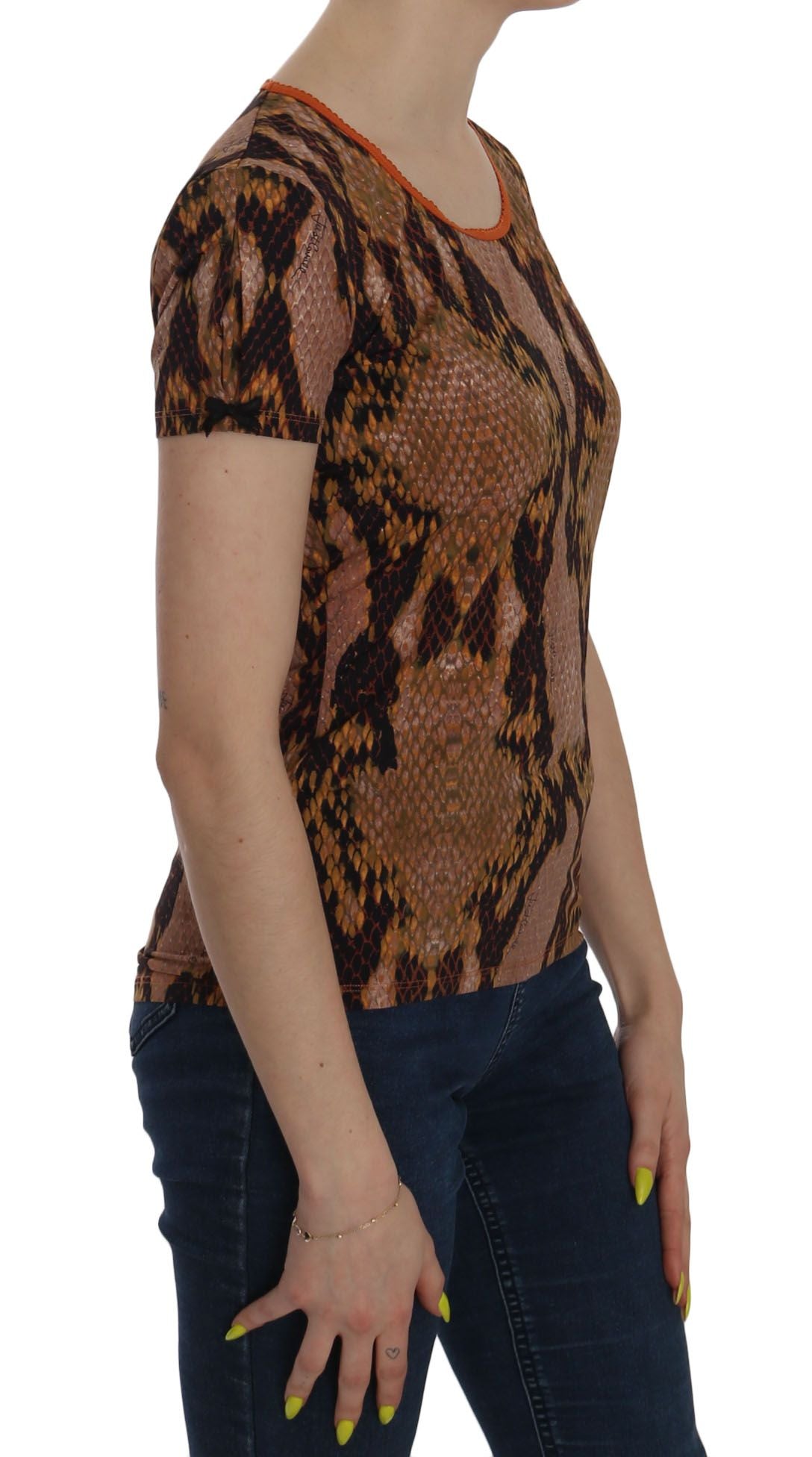 Chemisier à motif peau de serpent marron séduisant Just Cavalli
