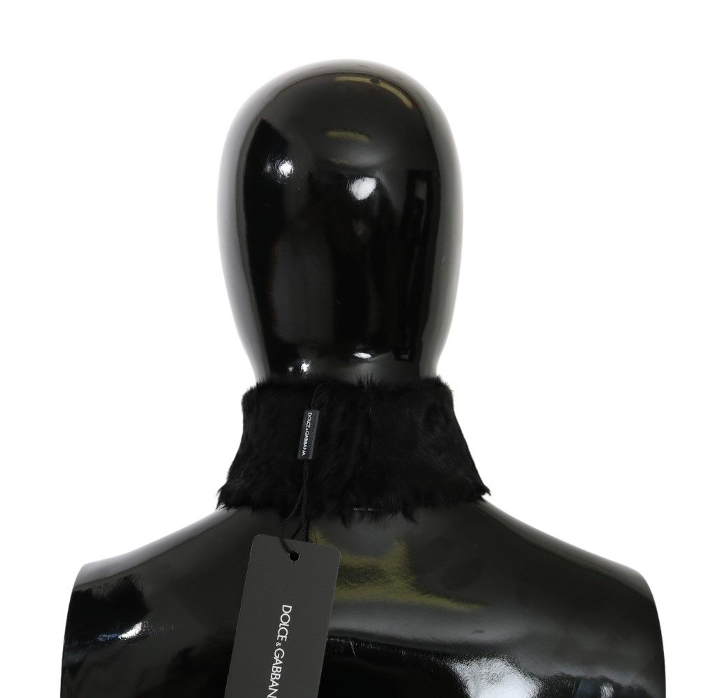 Écharpe élégante en cuir d'agneau noir Dolce & Gabbana