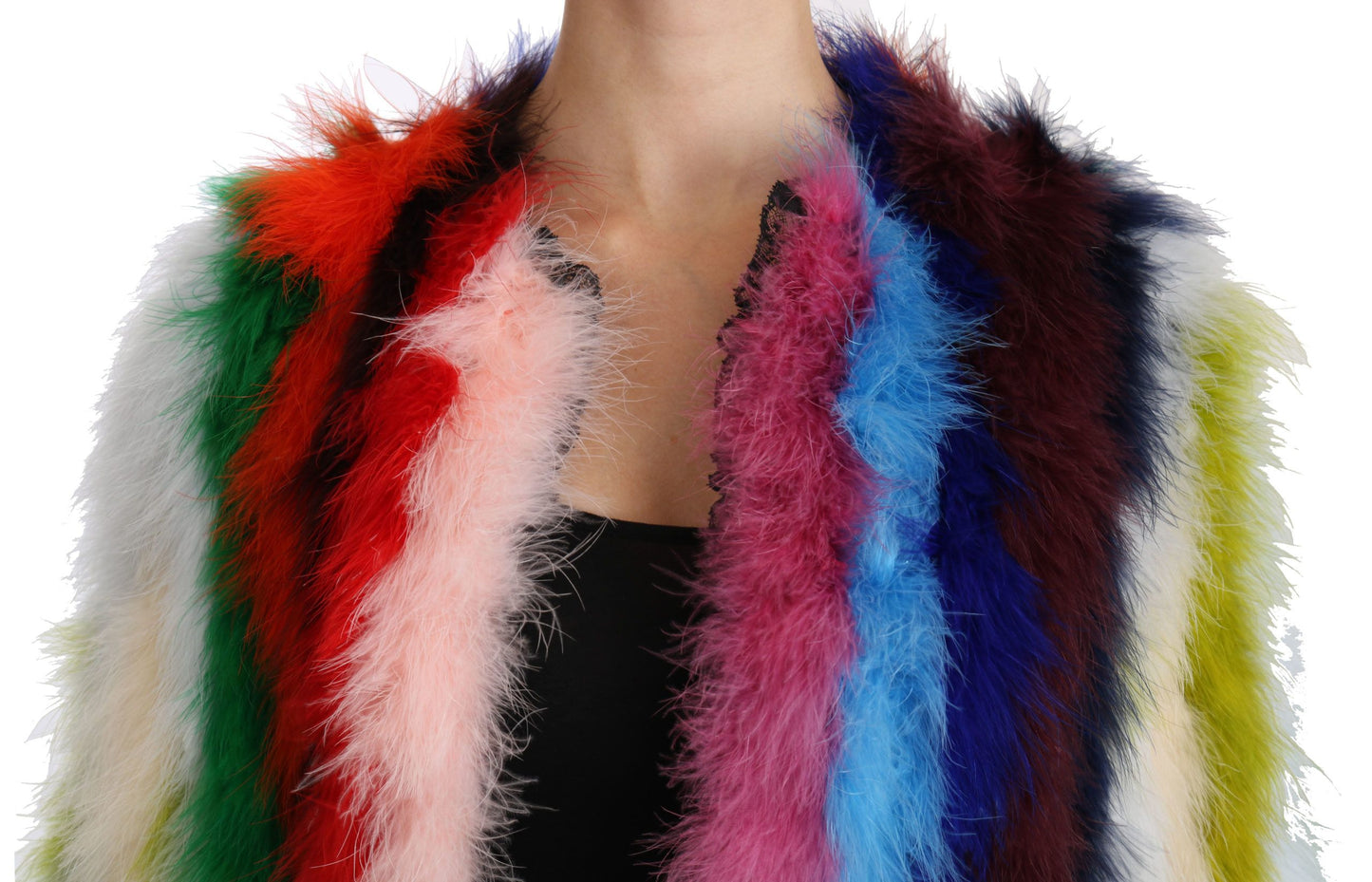 Dolce & Gabbana Élégant manteau long en plumes multicolores