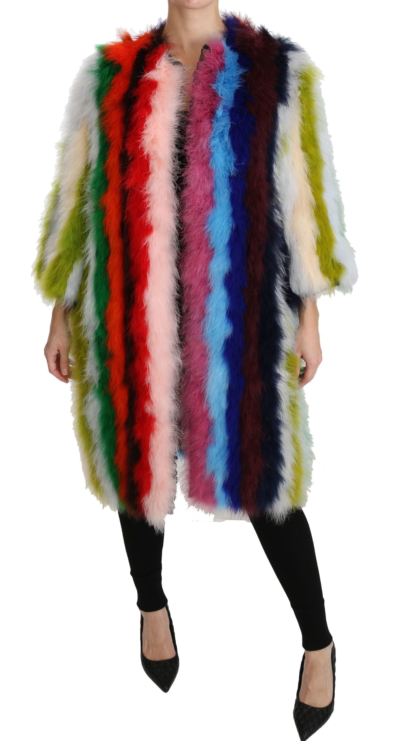 Dolce & Gabbana Élégant manteau long en plumes multicolores