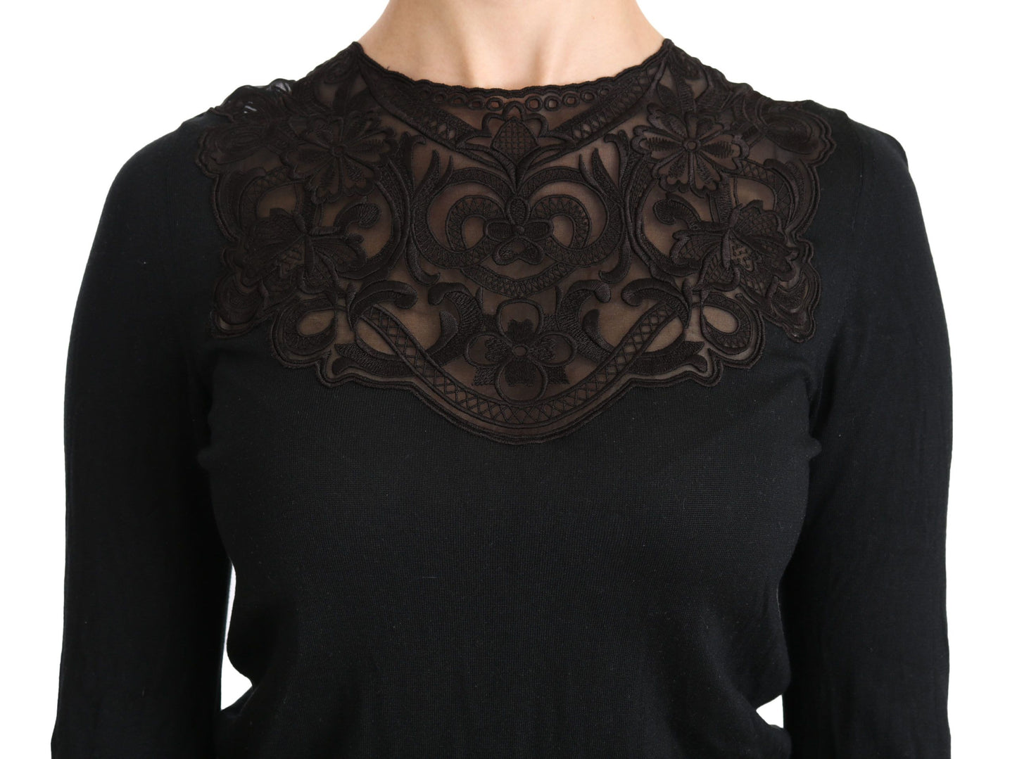 Dolce & Gabbana - Élégant chemisier en soie mélangée et dentelle noire