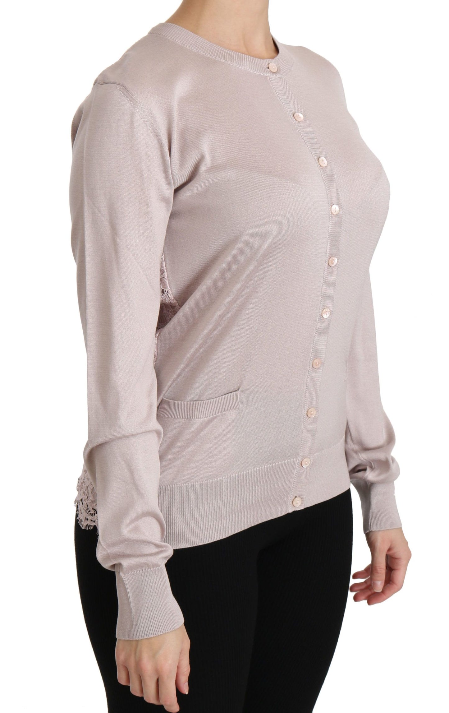 Cardigan ras du cou rose en soie mélangée Dolce & Gabbana
