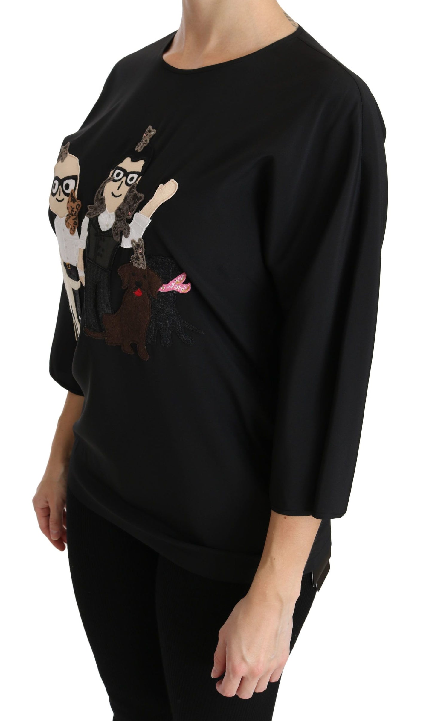 Dolce & Gabbana Élégant haut brodé en soie stretch noire