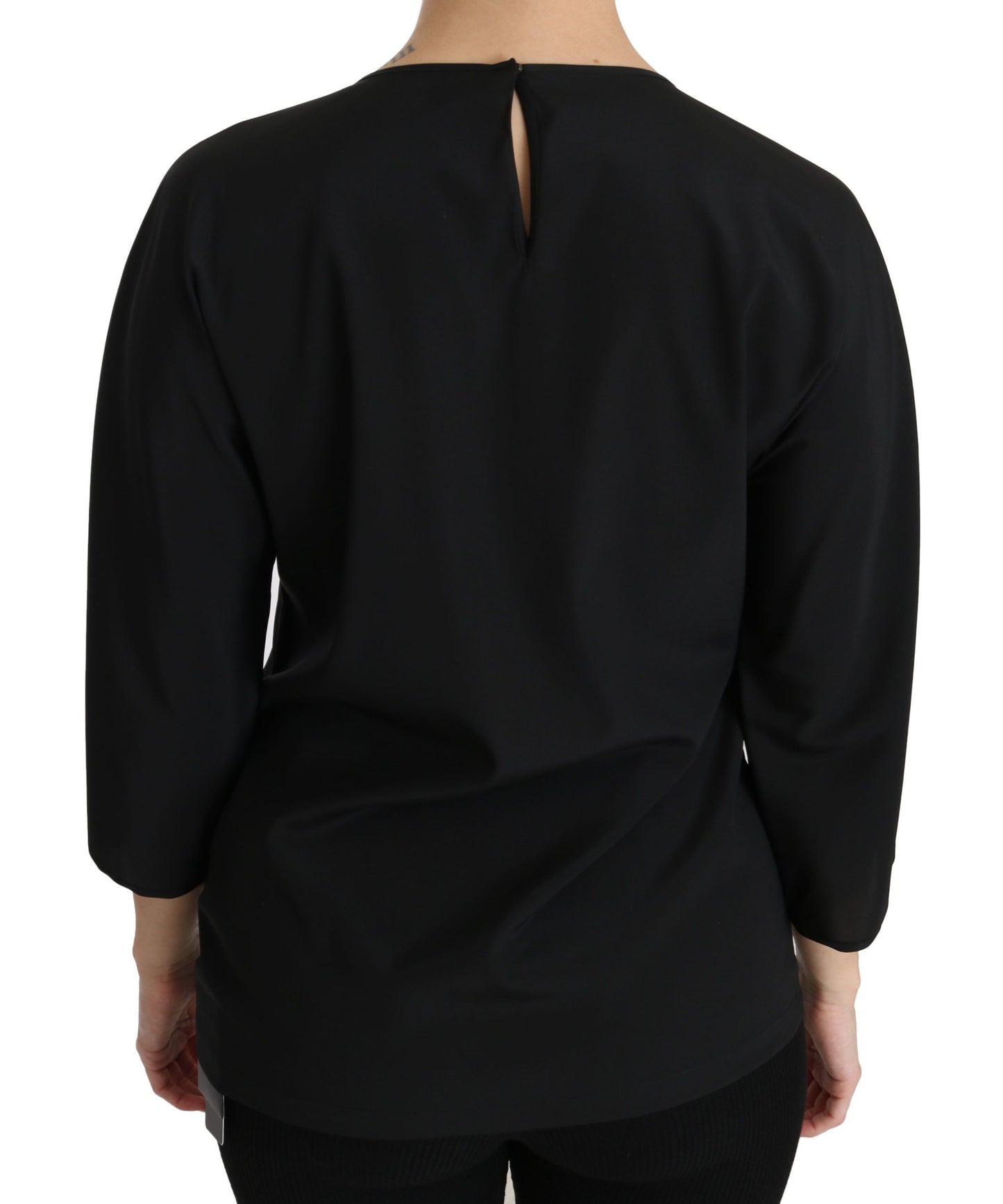 Dolce & Gabbana Élégant haut brodé en soie stretch noire