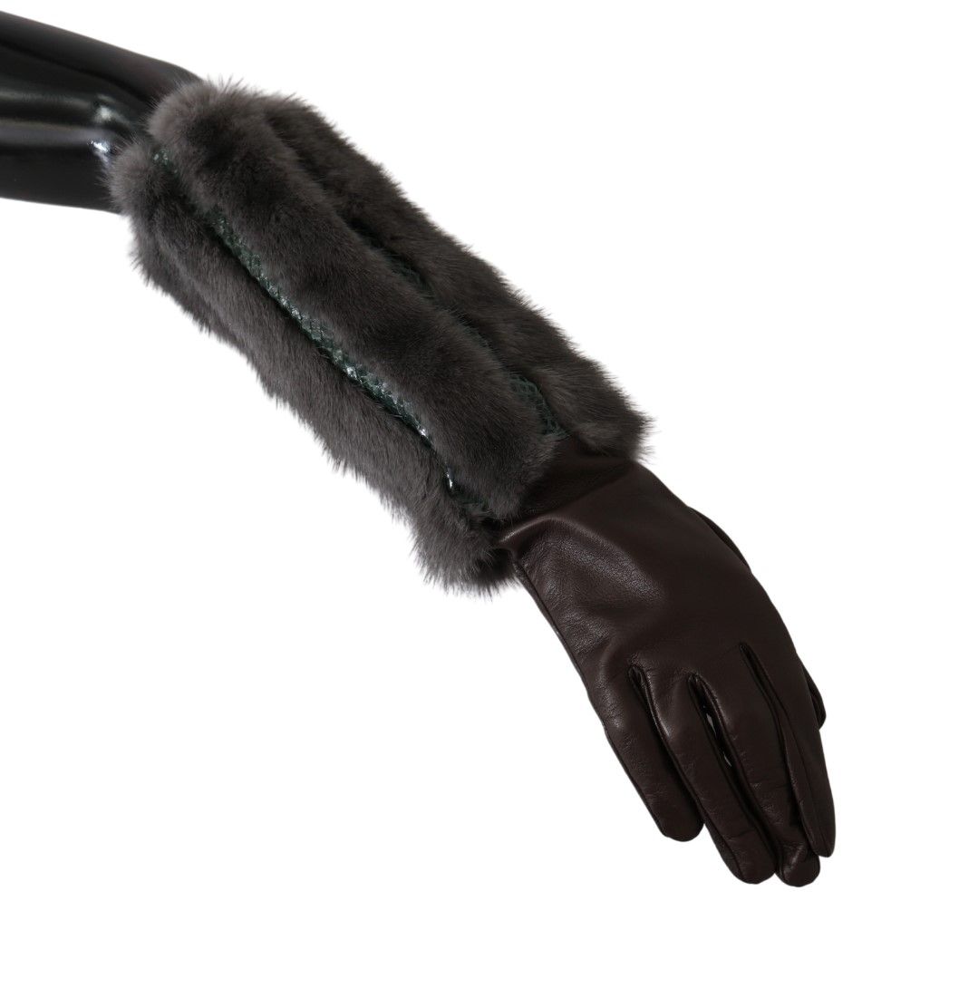 Gants élégants mi-manches en cuir marron Dolce & Gabbana