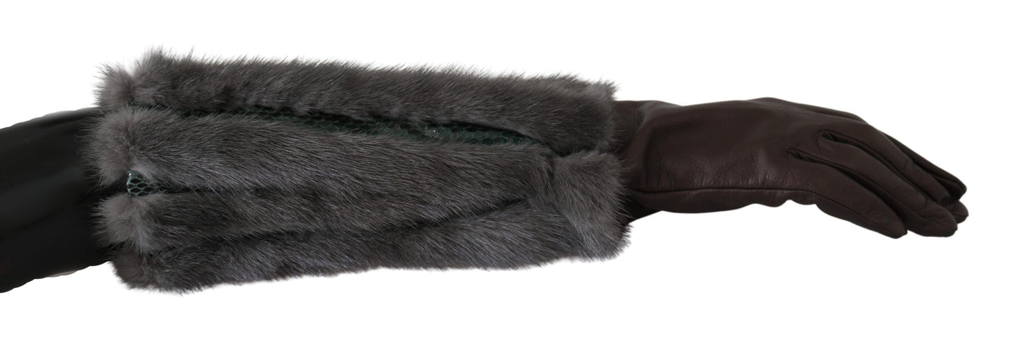 Gants élégants mi-manches en cuir marron Dolce & Gabbana