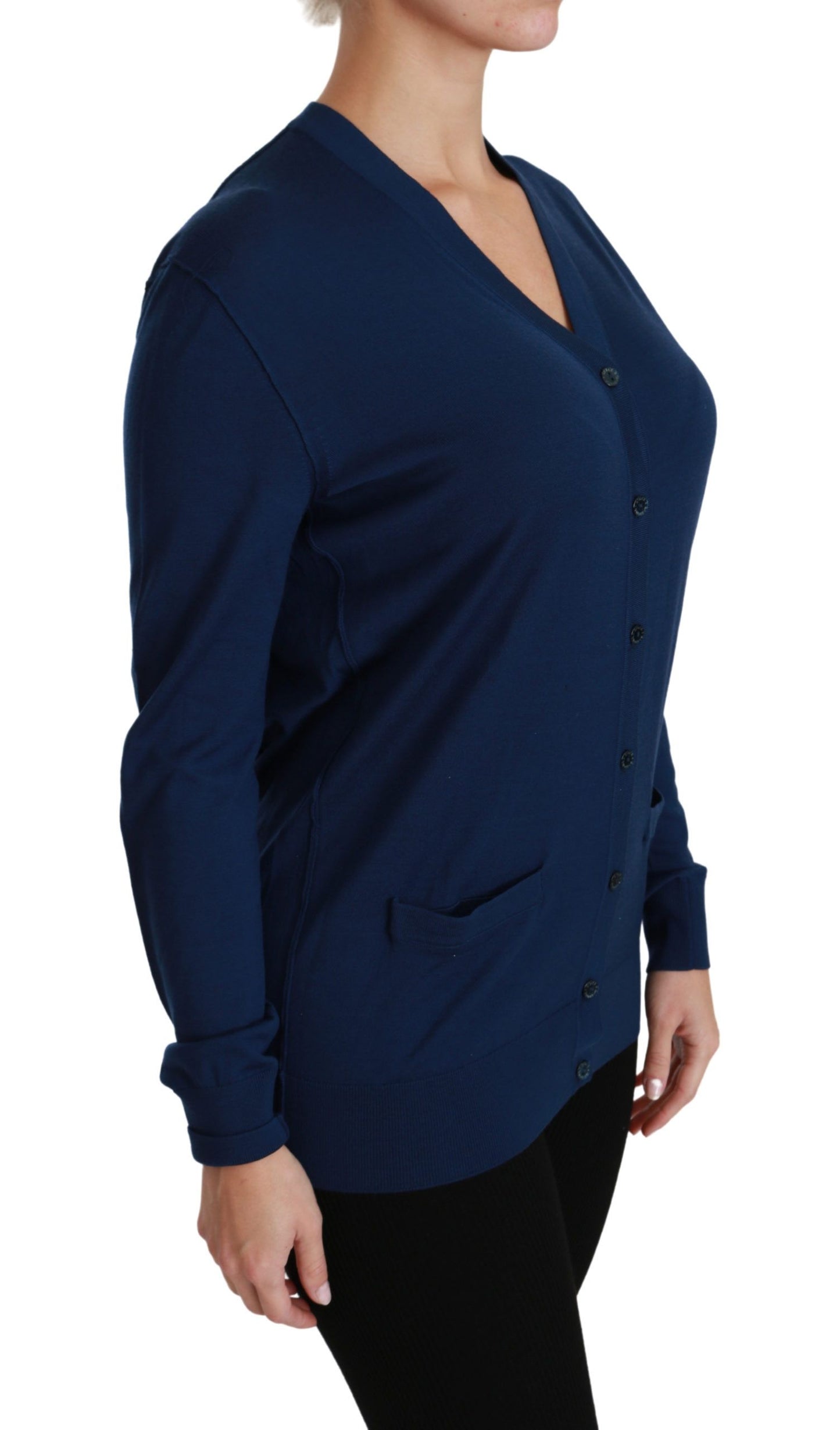 Dolce & Gabbana Élégant cardigan en laine vierge bleue