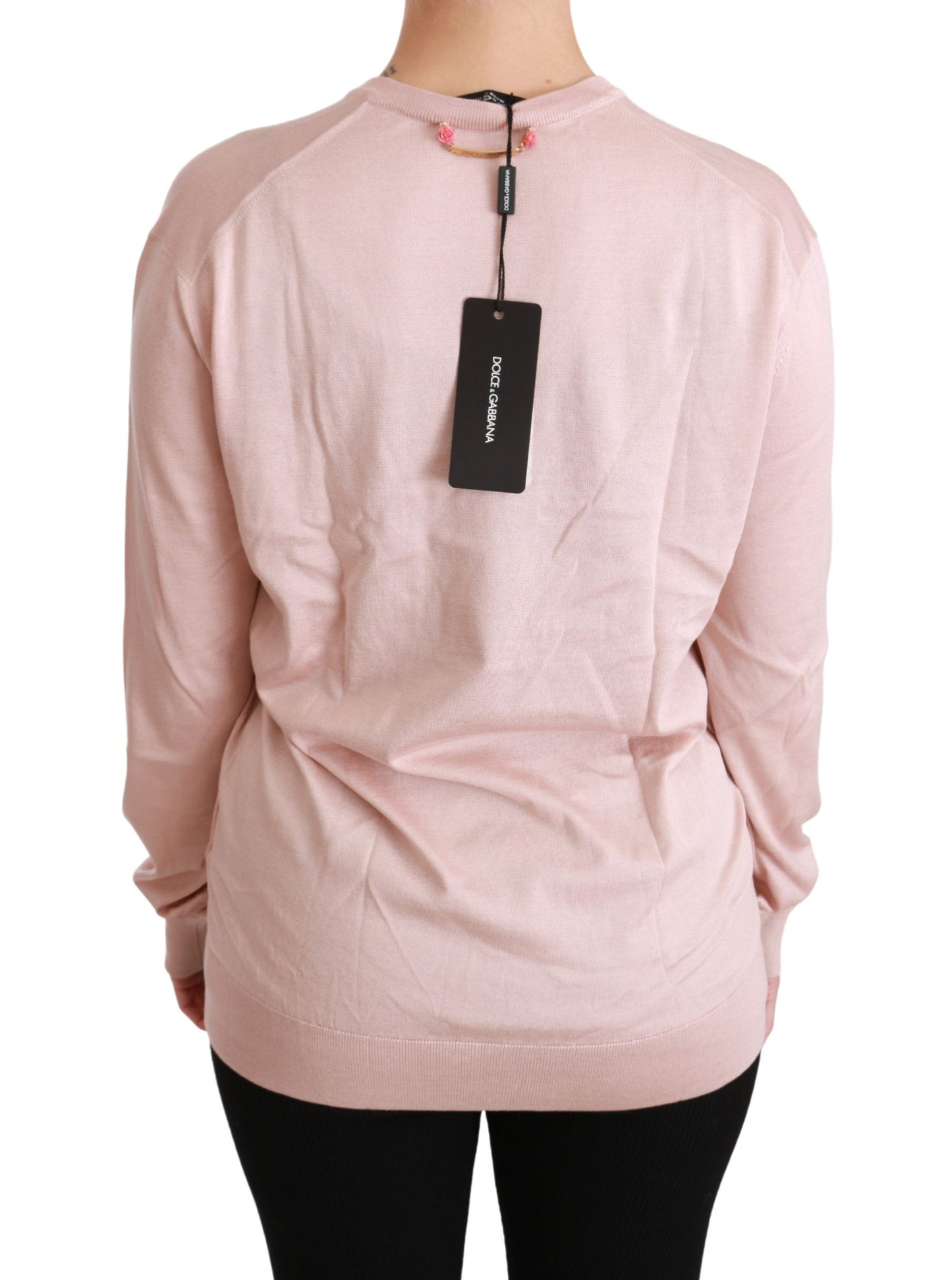 Pull col V en soie à fleurs roses Dolce & Gabbana