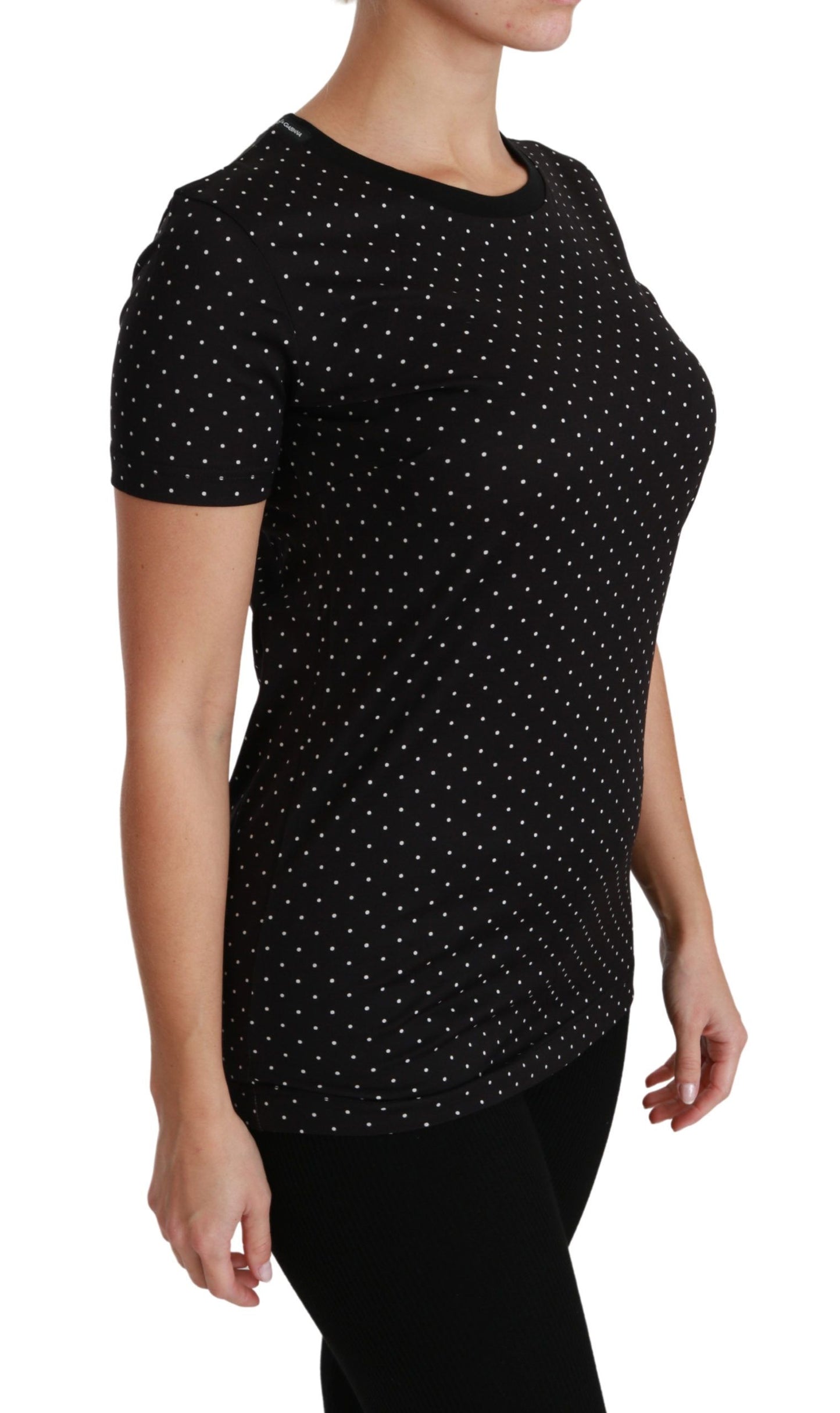 T-shirt ras du cou en coton noir à pois Dolce & Gabbana Chic