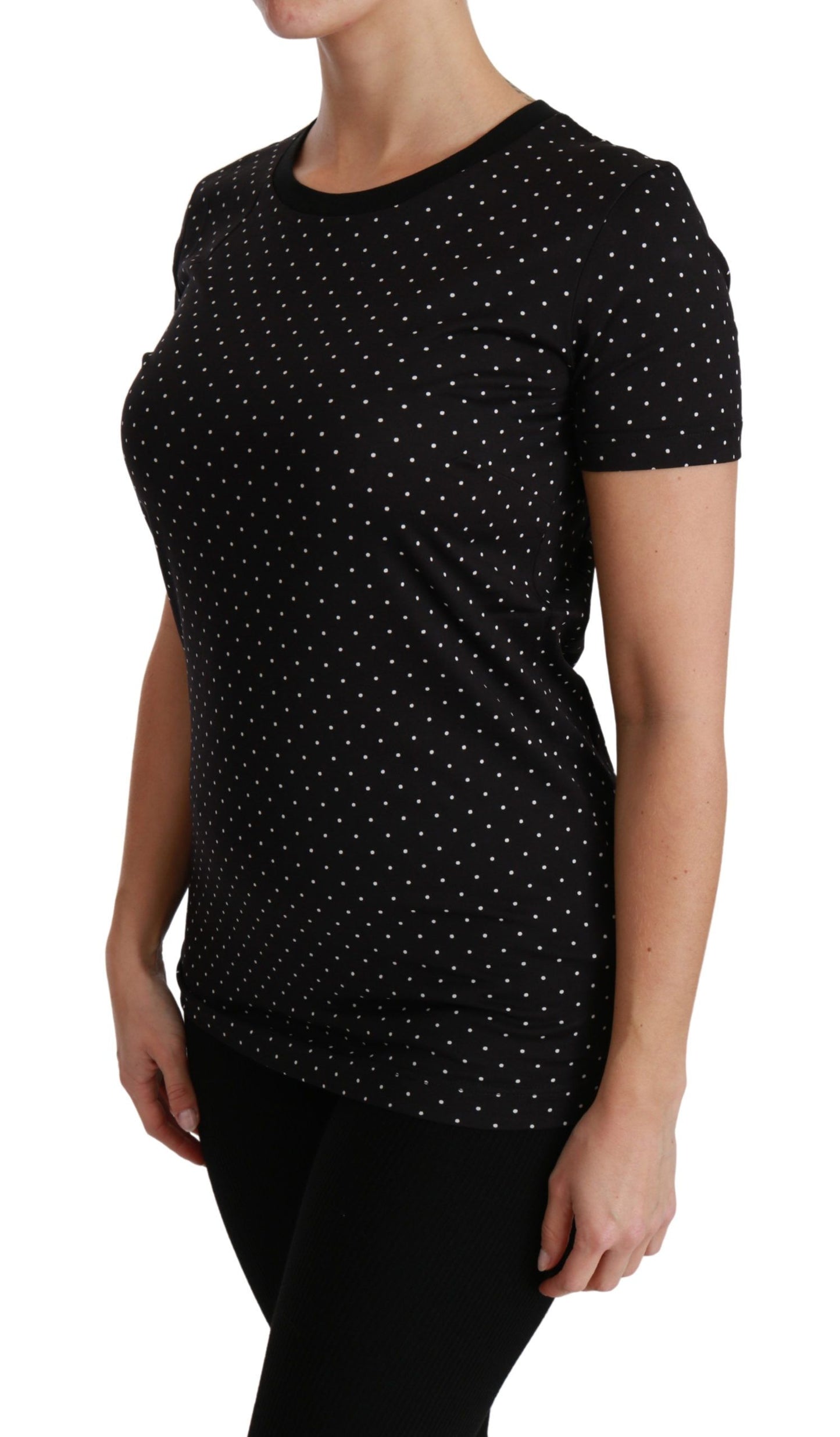 T-shirt ras du cou en coton noir à pois Dolce & Gabbana Chic