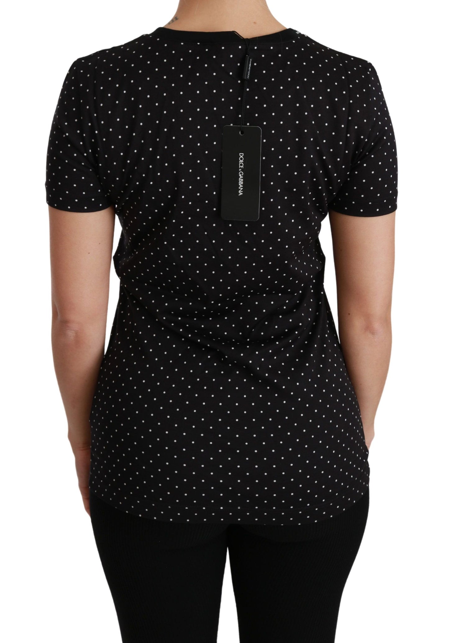 T-shirt ras du cou en coton noir à pois Dolce & Gabbana Chic