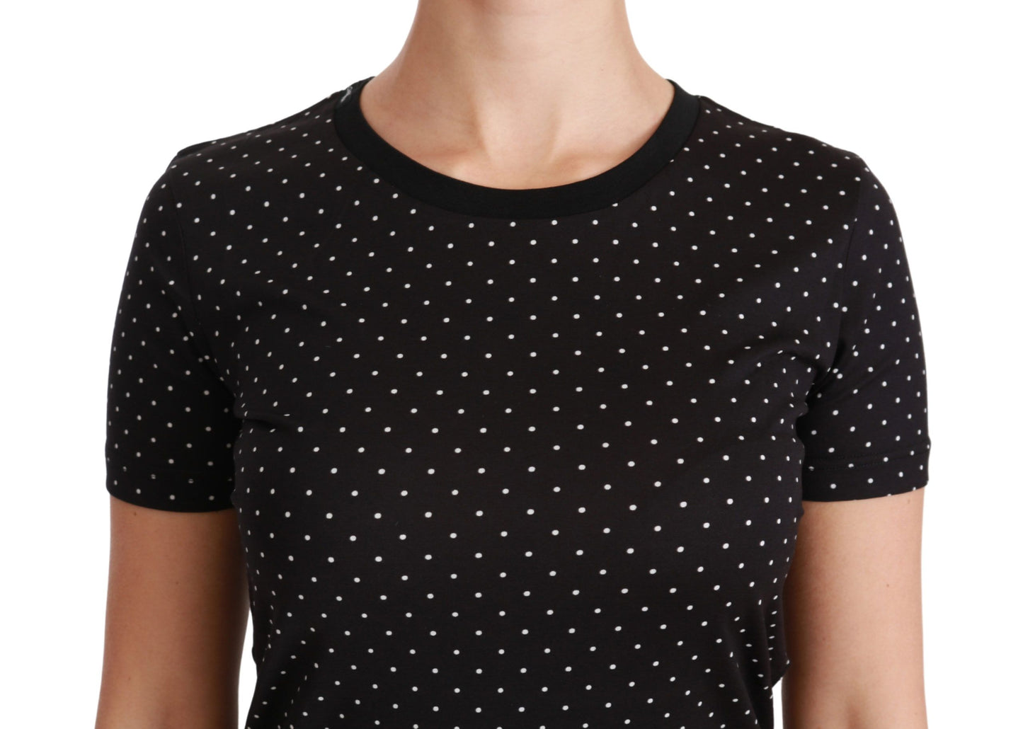 T-shirt ras du cou en coton noir à pois Dolce & Gabbana Chic