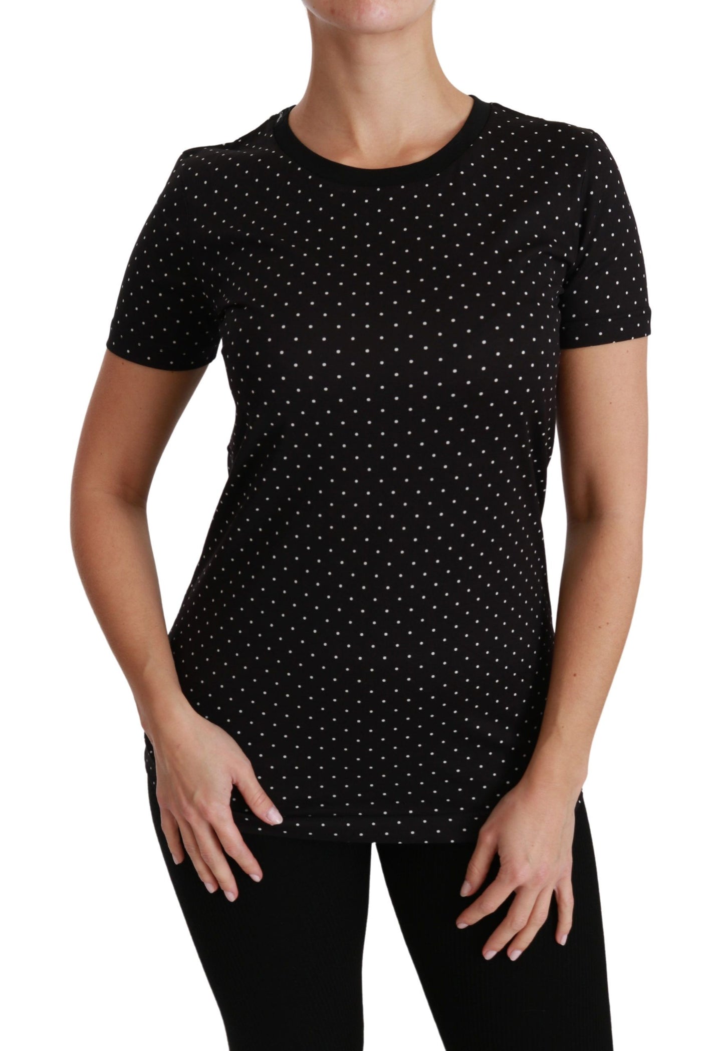 T-shirt ras du cou en coton noir à pois Dolce & Gabbana Chic