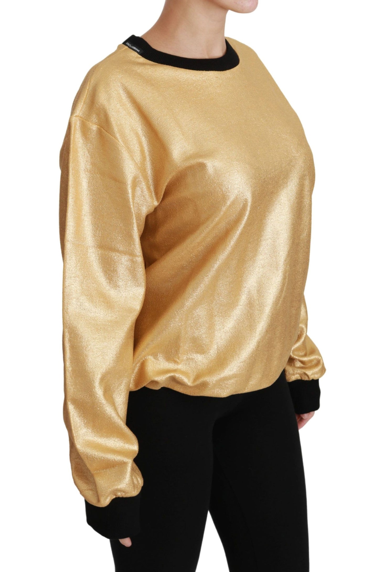 Pull élégant à col rond en coton doré Dolce & Gabbana