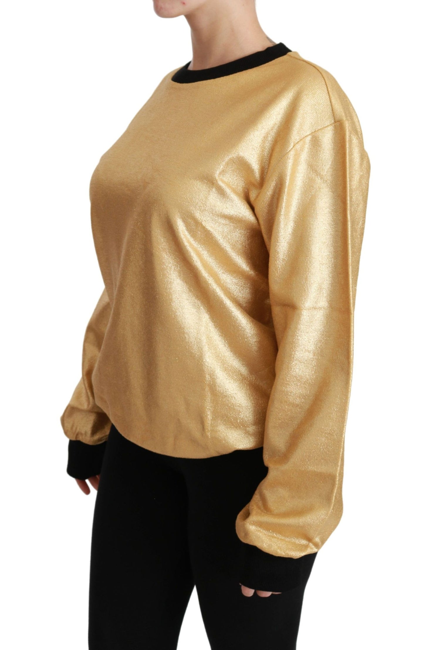 Pull élégant à col rond en coton doré Dolce & Gabbana