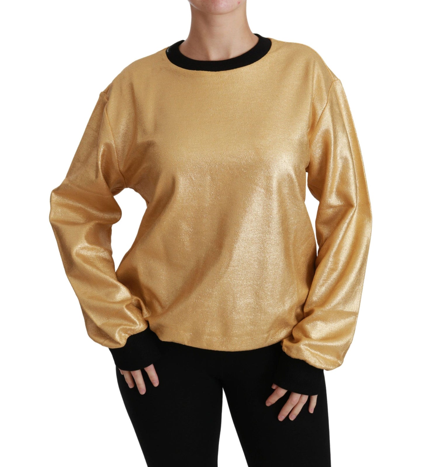 Pull élégant à col rond en coton doré Dolce & Gabbana