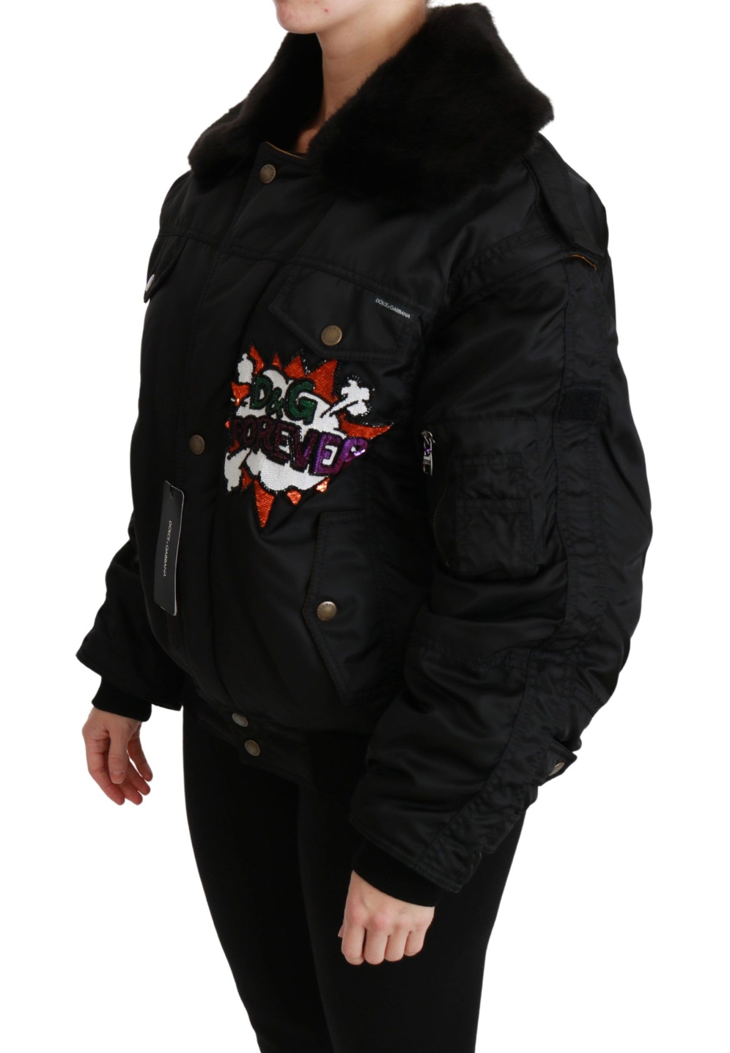 Dolce & Gabbana - Élégant blouson aviateur noir avec éléments détachables