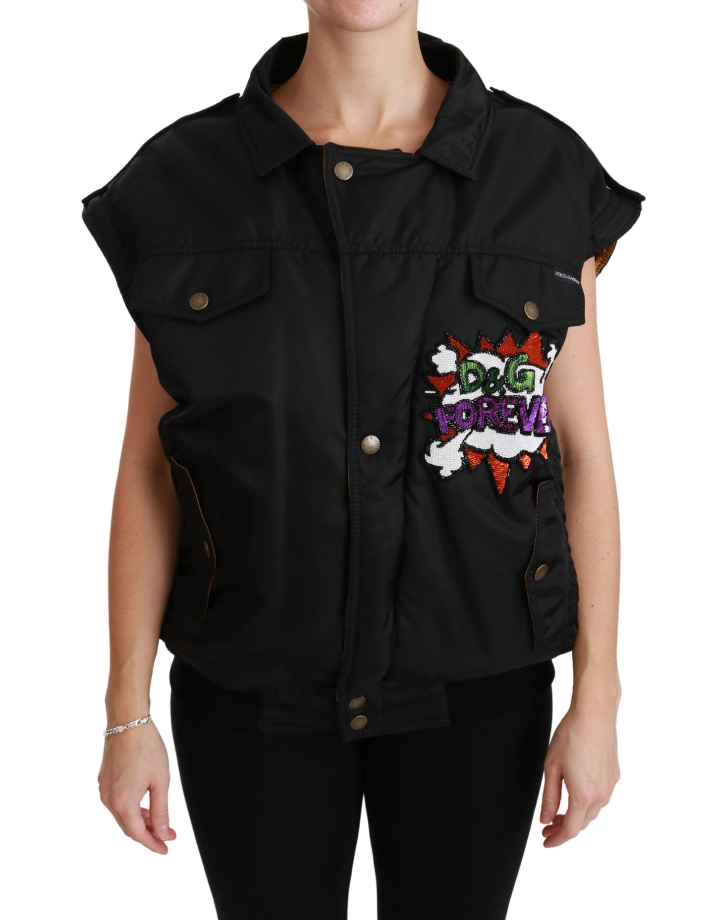 Dolce & Gabbana - Élégant blouson aviateur noir avec éléments détachables