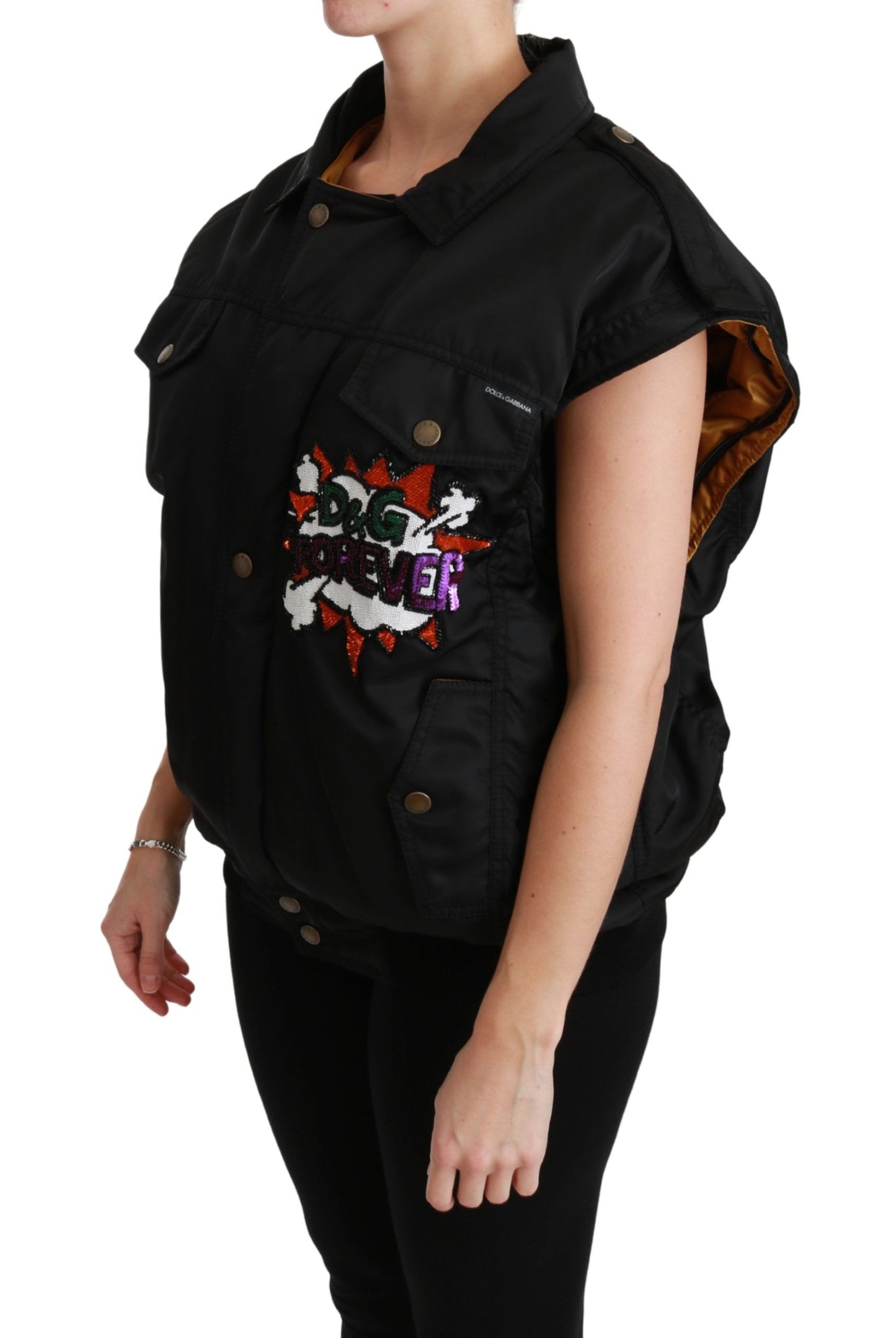 Dolce & Gabbana - Élégant blouson aviateur noir avec éléments détachables