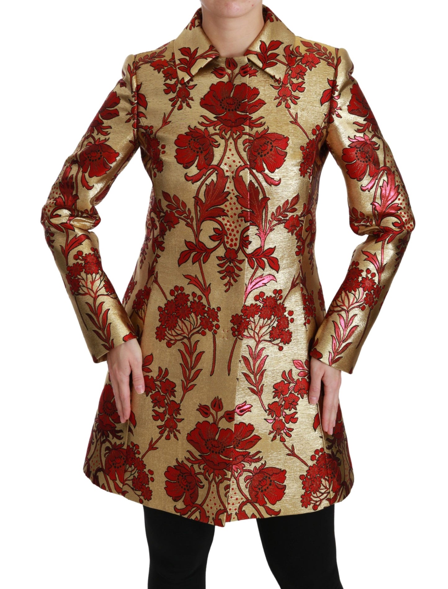 Trench-coat élégant en brocart floral doré Dolce & Gabbana