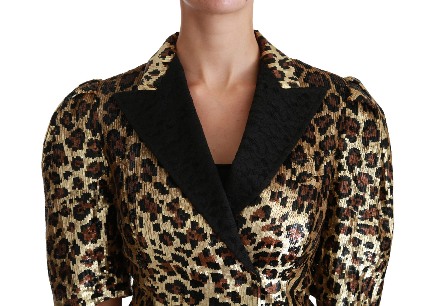 Blazer à manches courtes imprimé léopard doré Dolce & Gabbana