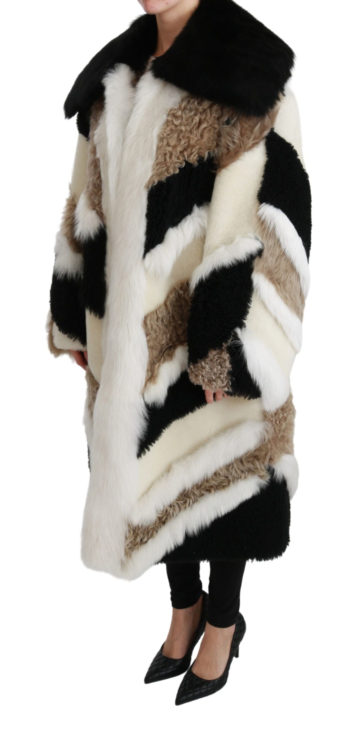 Dolce & Gabbana Élégant manteau cape en peau lainée multicolore