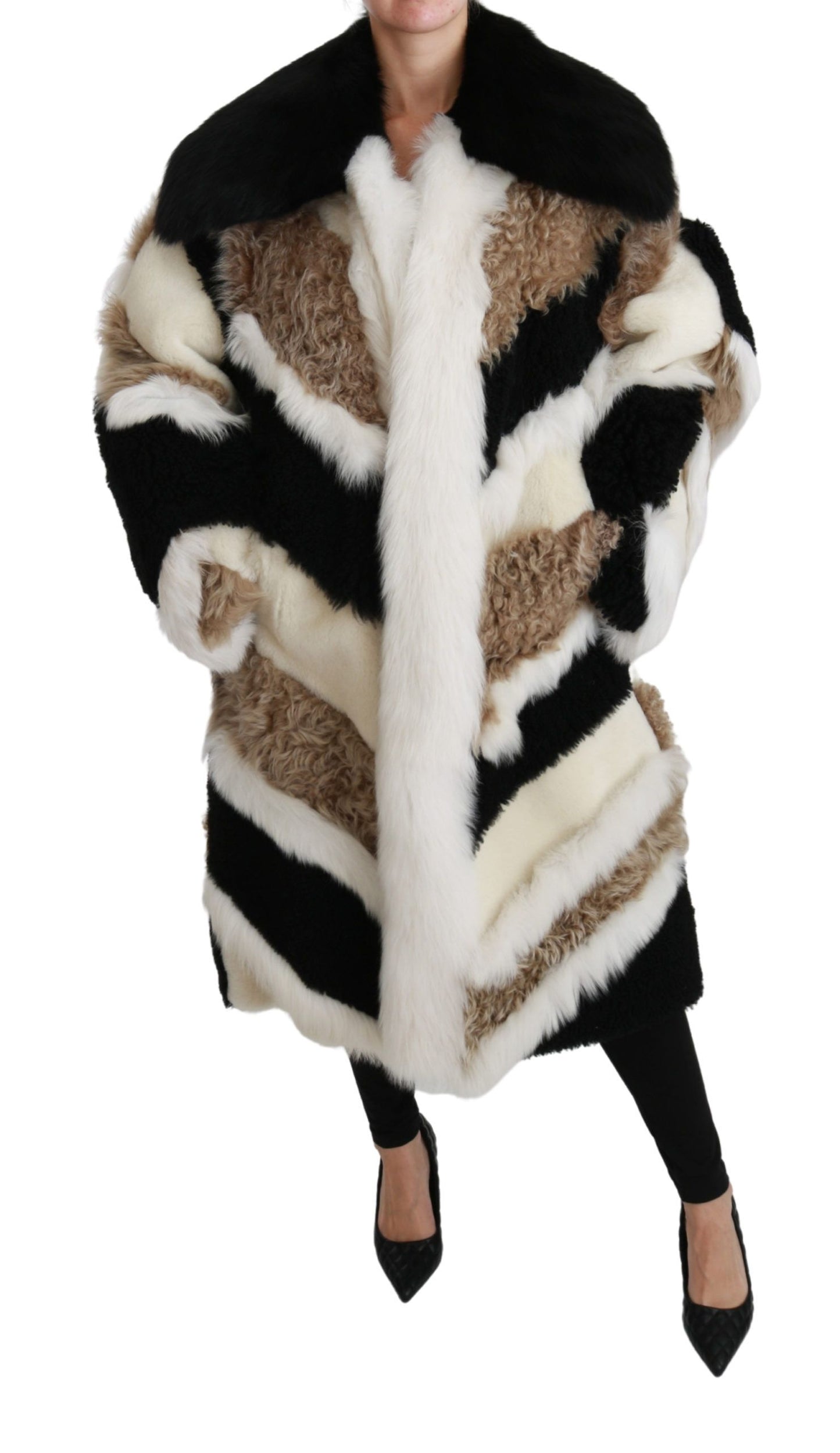 Dolce & Gabbana Élégant manteau cape en peau lainée multicolore