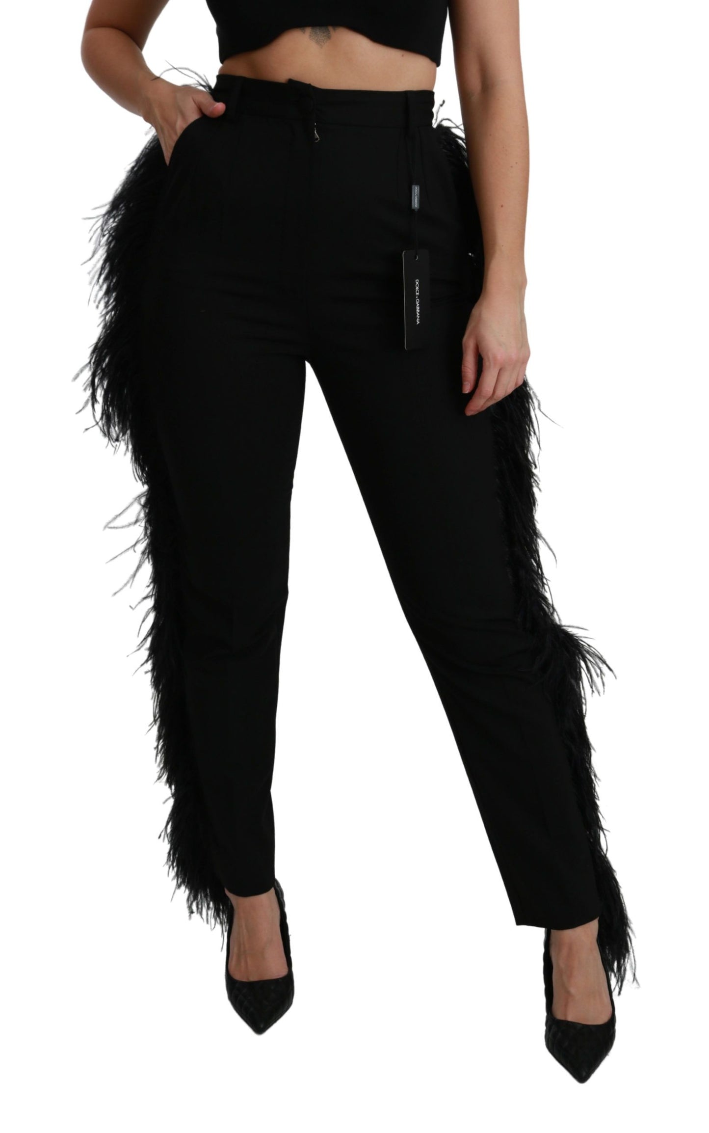 Pantalon élégant taille haute en laine mélangée Dolce & Gabbana