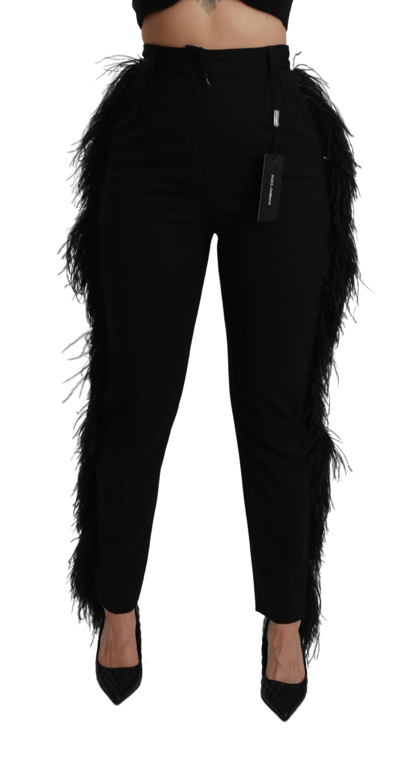 Pantalon élégant taille haute en laine mélangée Dolce & Gabbana