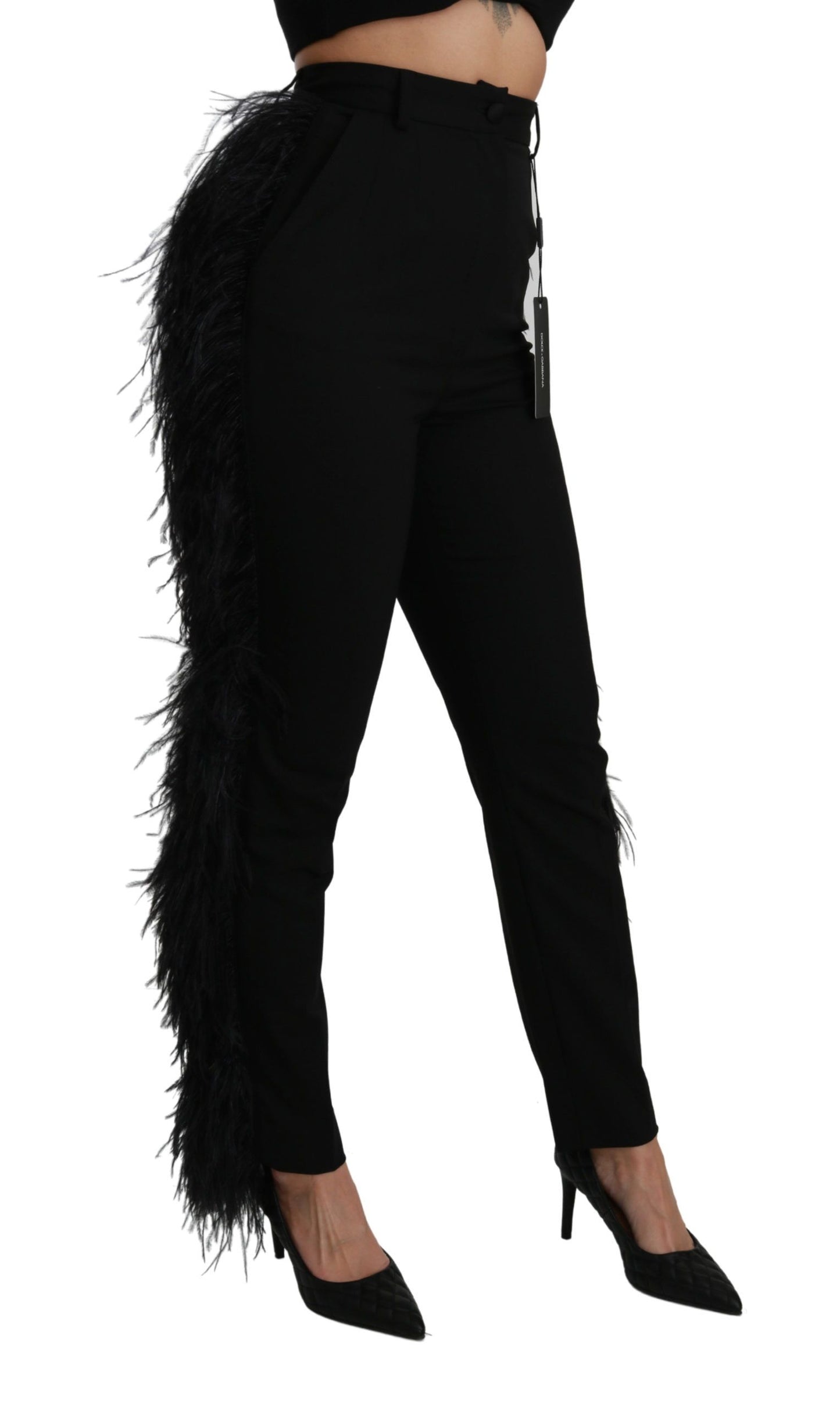 Pantalon élégant taille haute en laine mélangée Dolce & Gabbana