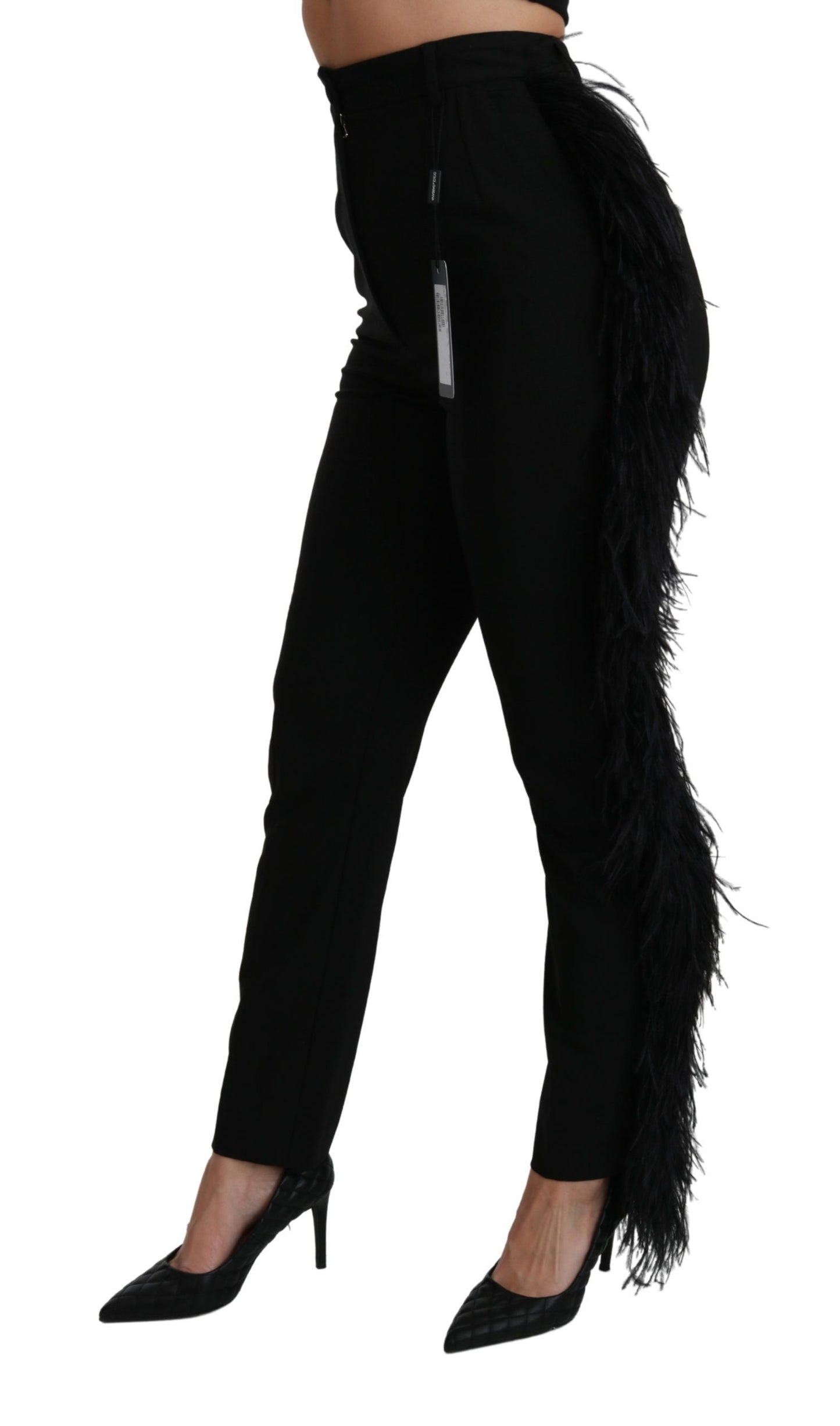 Pantalon élégant taille haute en laine mélangée Dolce & Gabbana