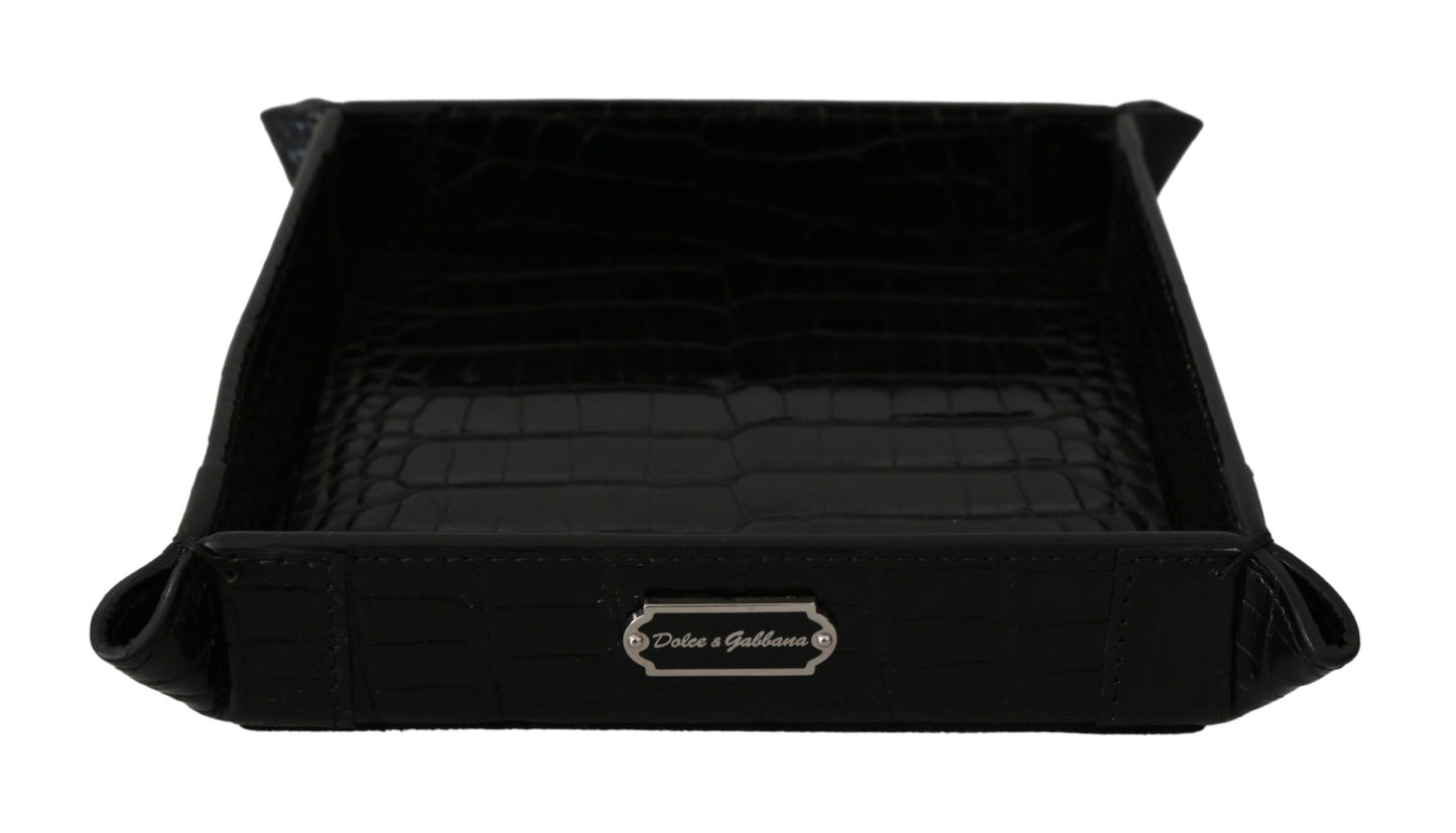 Plateau d'entrée élégant en peau exotique noire Dolce & Gabbana