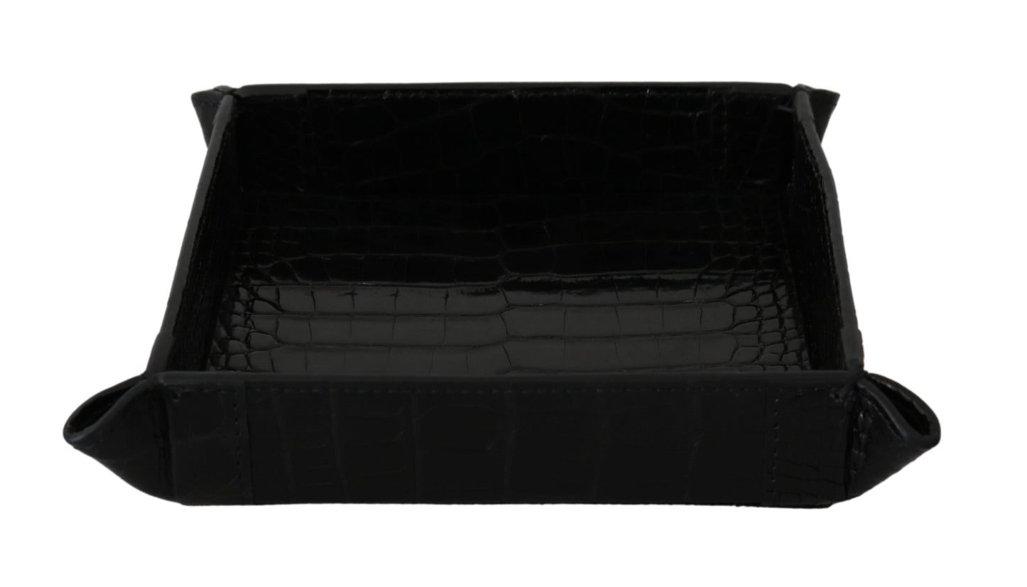 Plateau d'entrée élégant en peau exotique noire Dolce & Gabbana