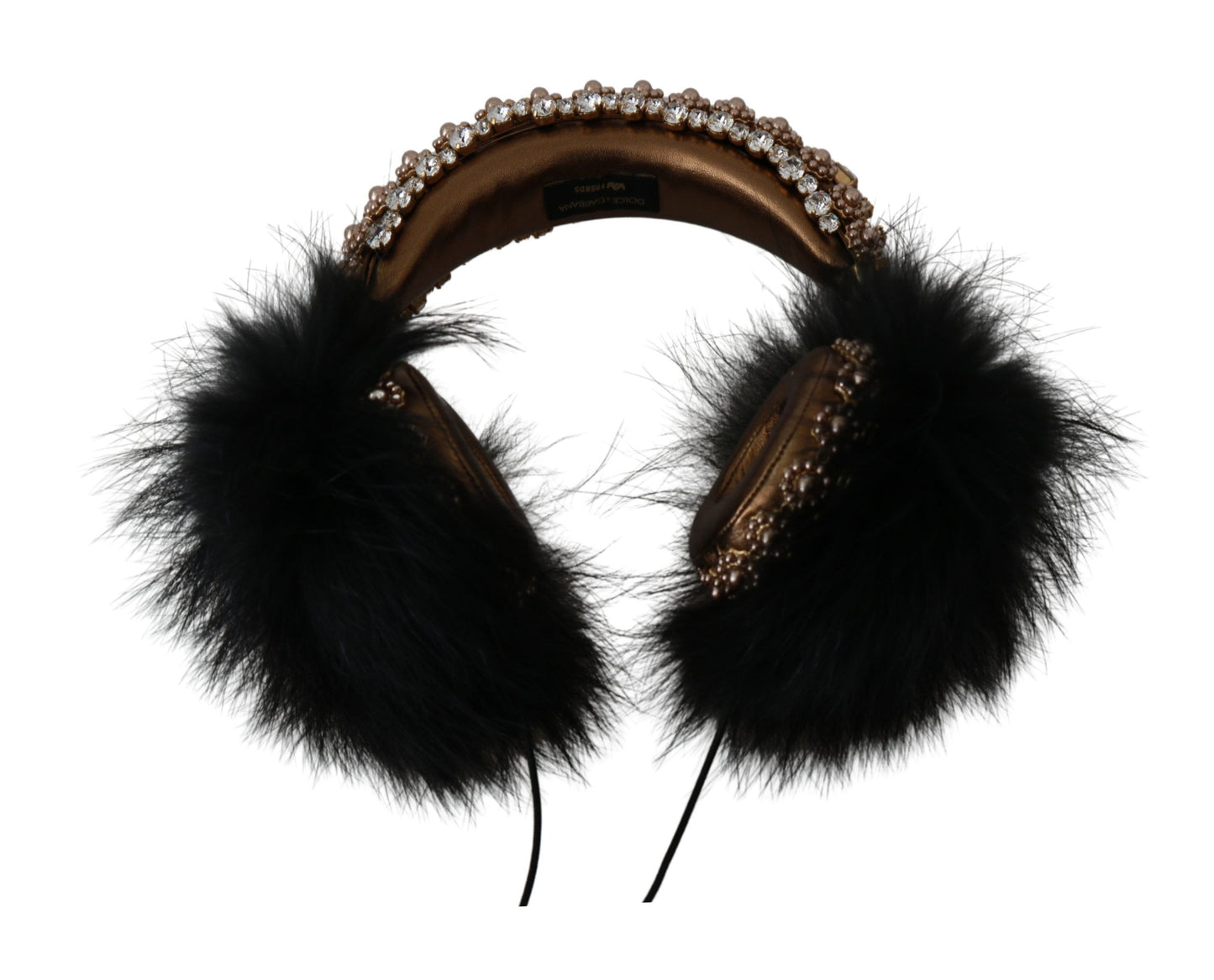 Casque audio Dolce & Gabbana orné de cristaux noirs et dorés