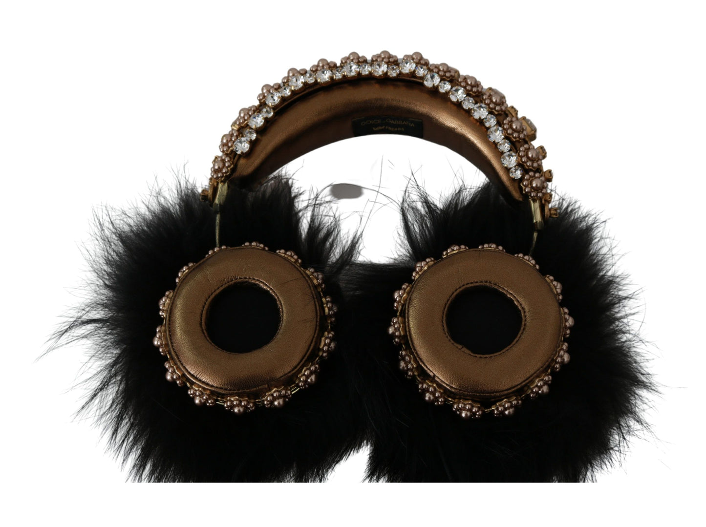 Casque audio Dolce & Gabbana orné de cristaux noirs et dorés