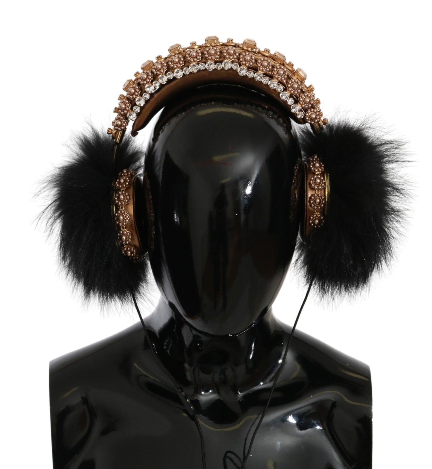 Casque audio Dolce & Gabbana orné de cristaux noirs et dorés