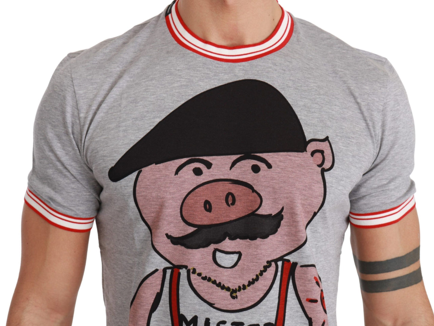 T-shirt en coton gris chic Dolce & Gabbana avec motif Année du Cochon