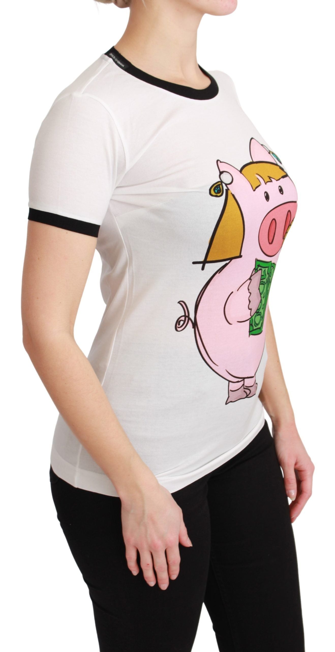 T-shirt ras du cou élégant en coton blanc Dolce & Gabbana avec motif