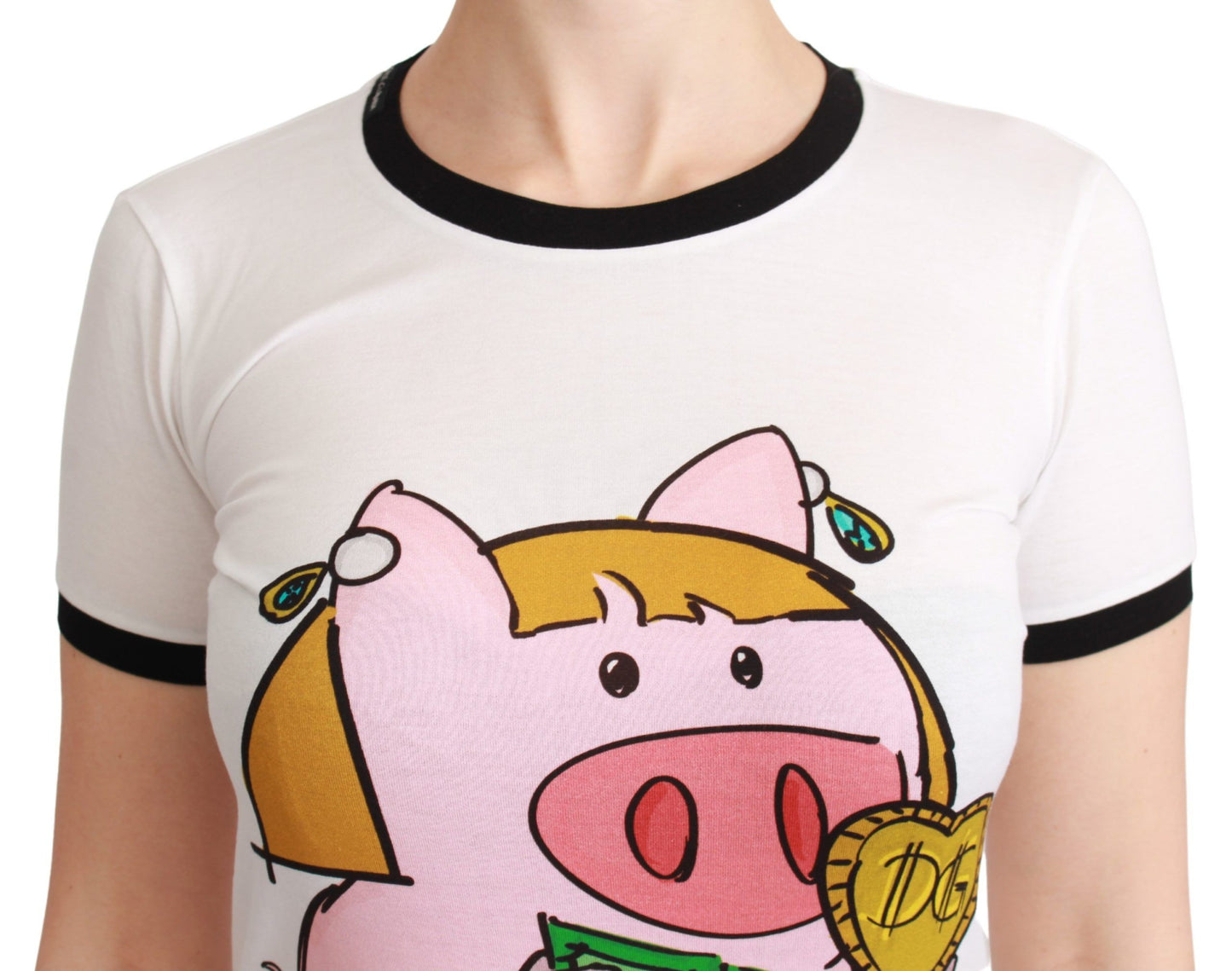T-shirt ras du cou élégant en coton blanc Dolce & Gabbana avec motif