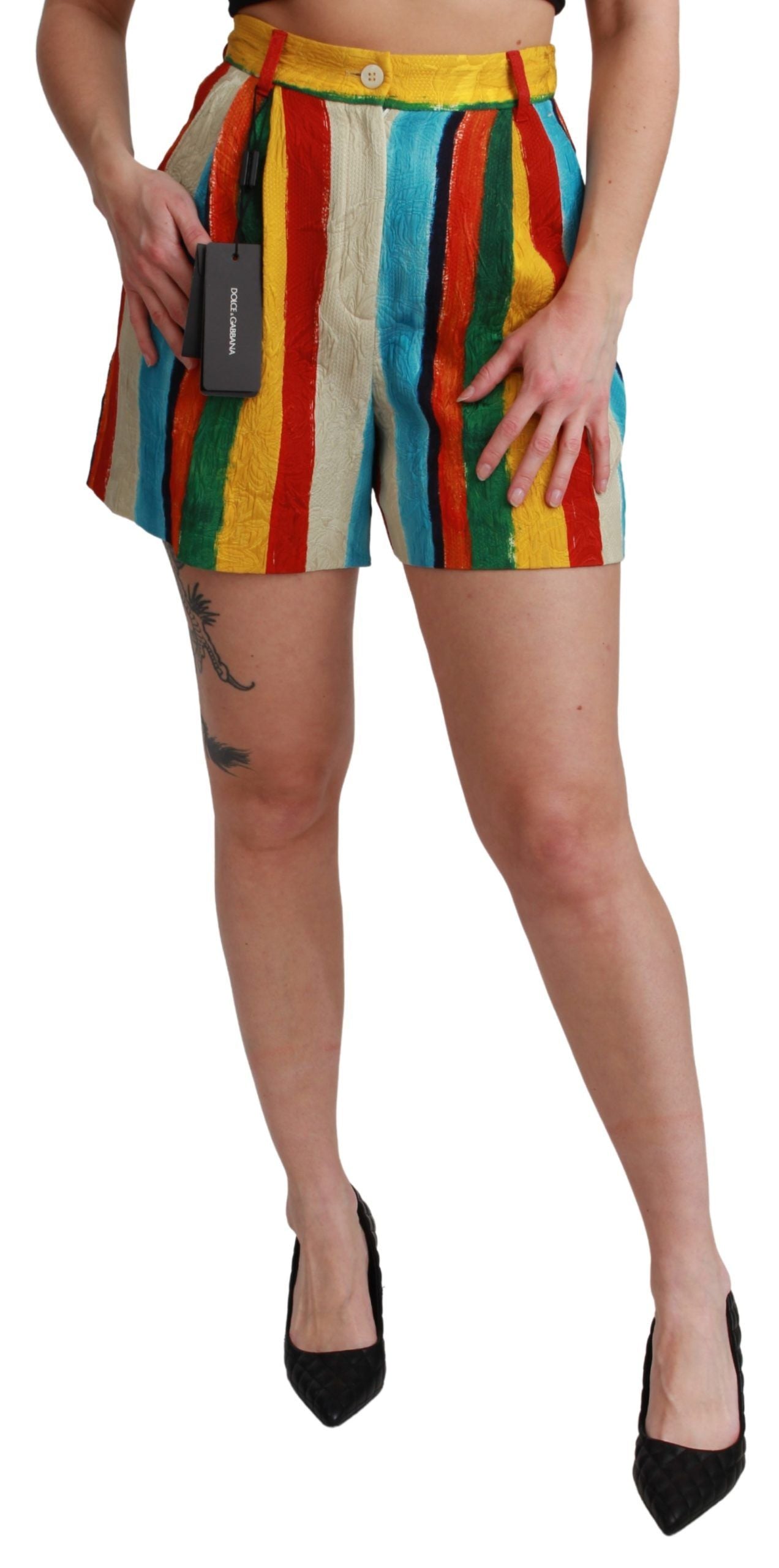 Short taille haute à rayures multicolores Dolce & Gabbana