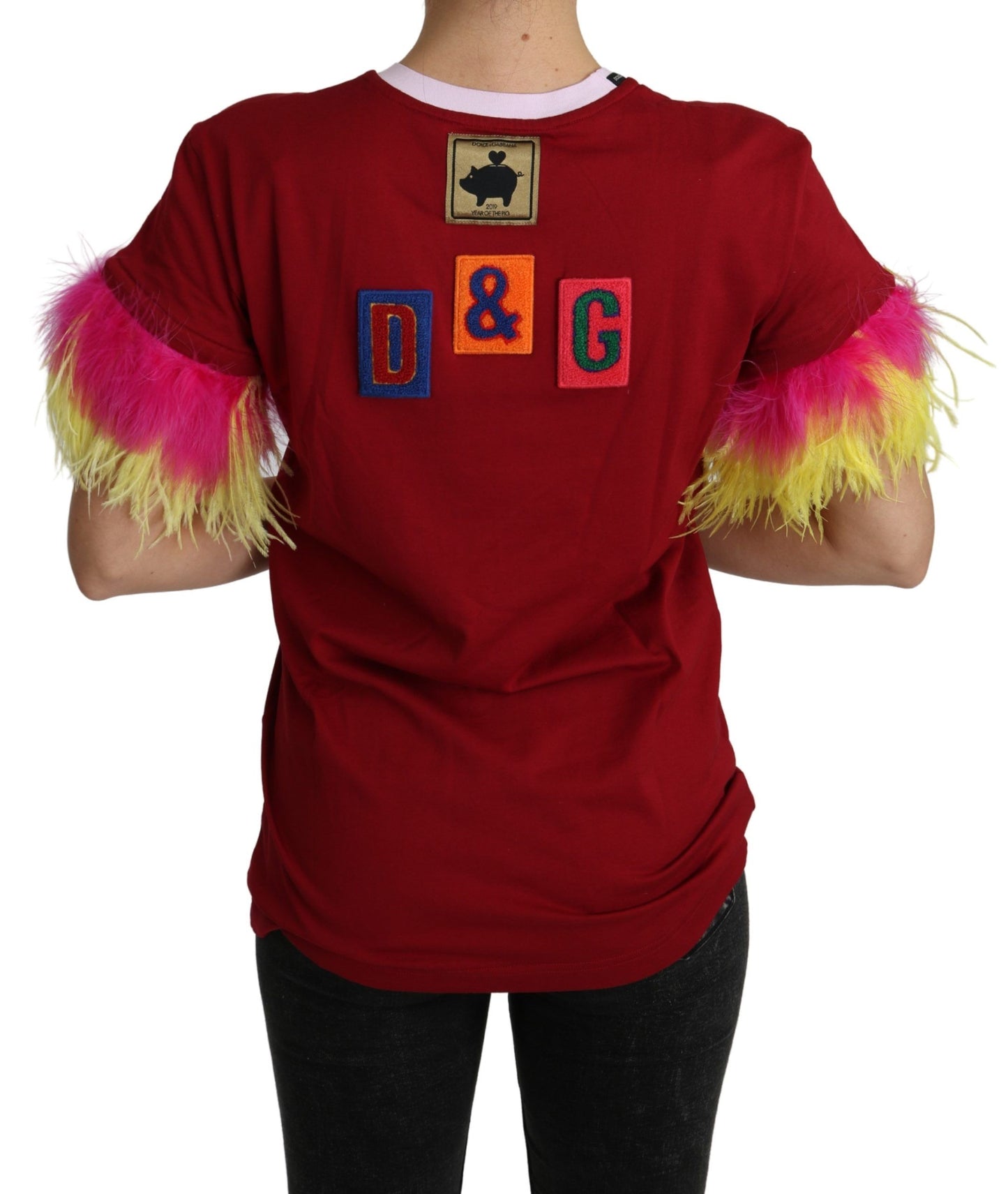 T-shirt ras du cou imprimé cochon rouge chic Dolce & Gabbana
