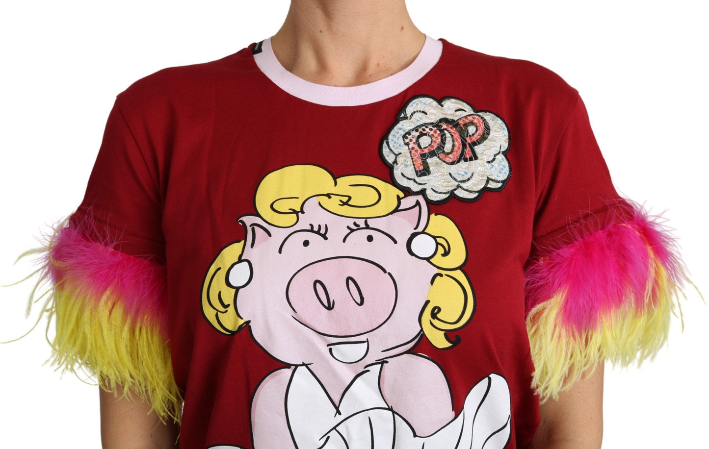 T-shirt ras du cou imprimé cochon rouge chic Dolce & Gabbana
